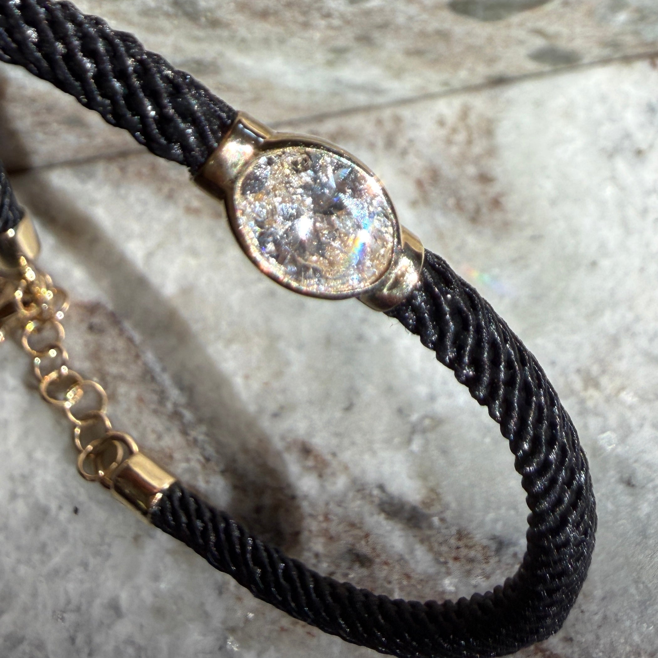 14k Yellow Gold Oval Diamond with Black Silk Chord Bracelet