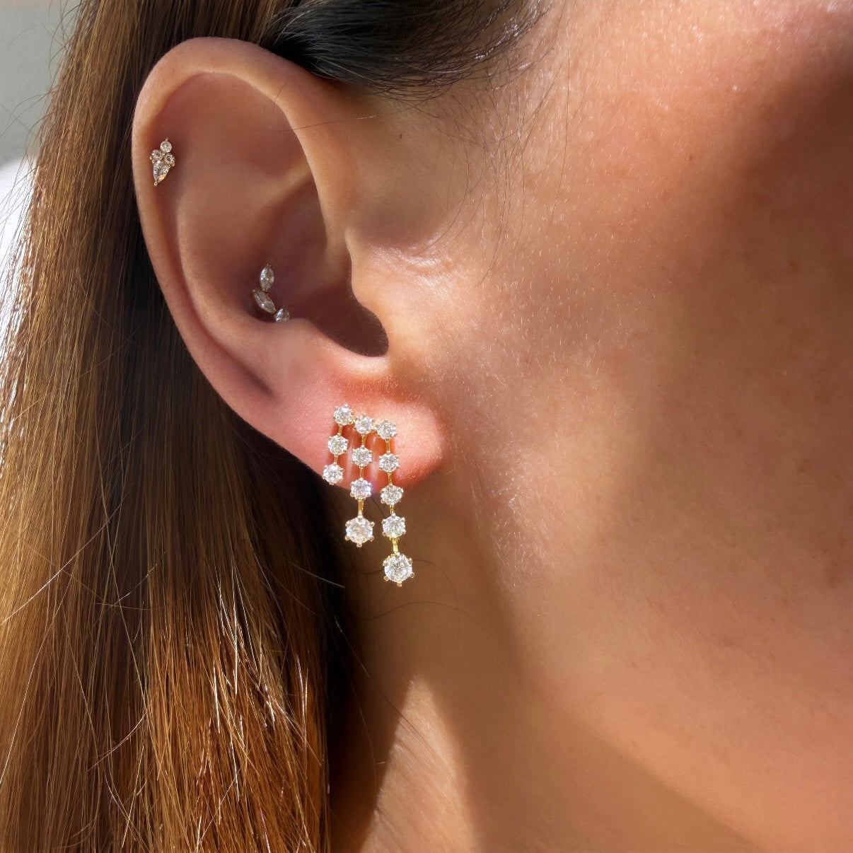 Graziela Floating Diamond Fall Earrings in 18k Yellow Gold