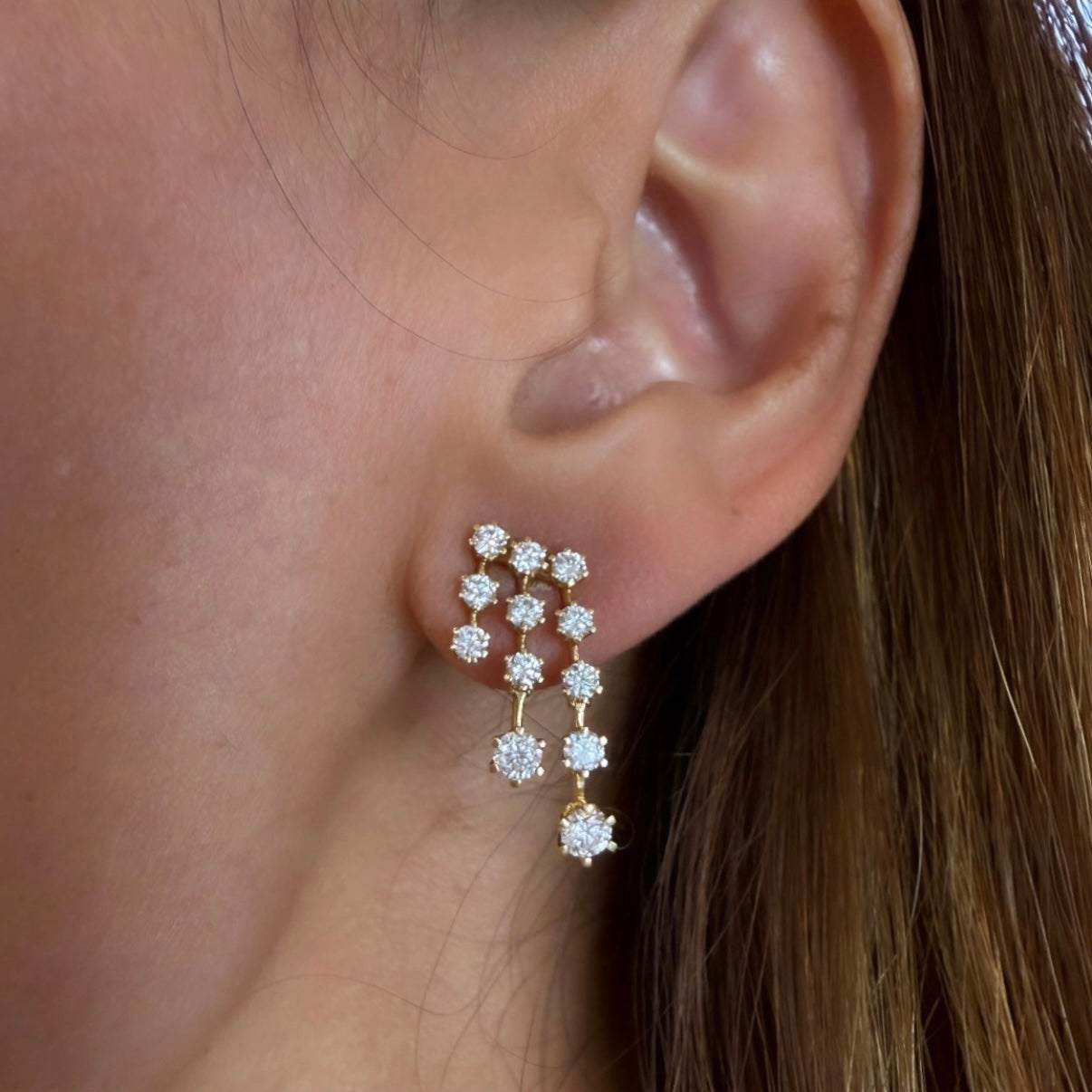 Graziela Floating Diamond Fall Earrings in 18k Yellow Gold