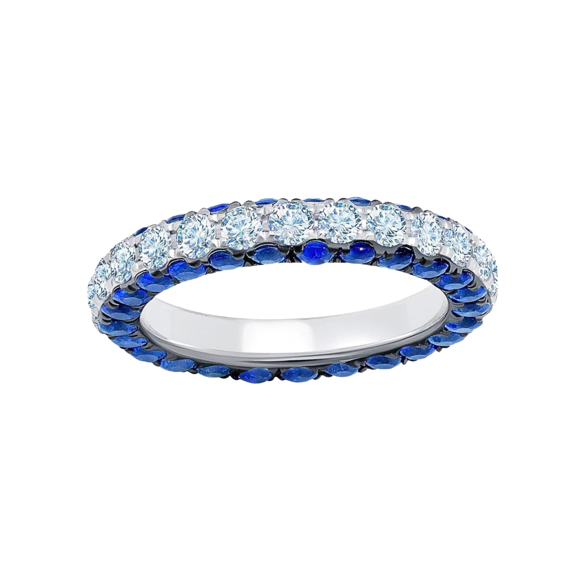 Graziela Sapphire and Diamond 3 Sided Band Ring in 18k White Gold