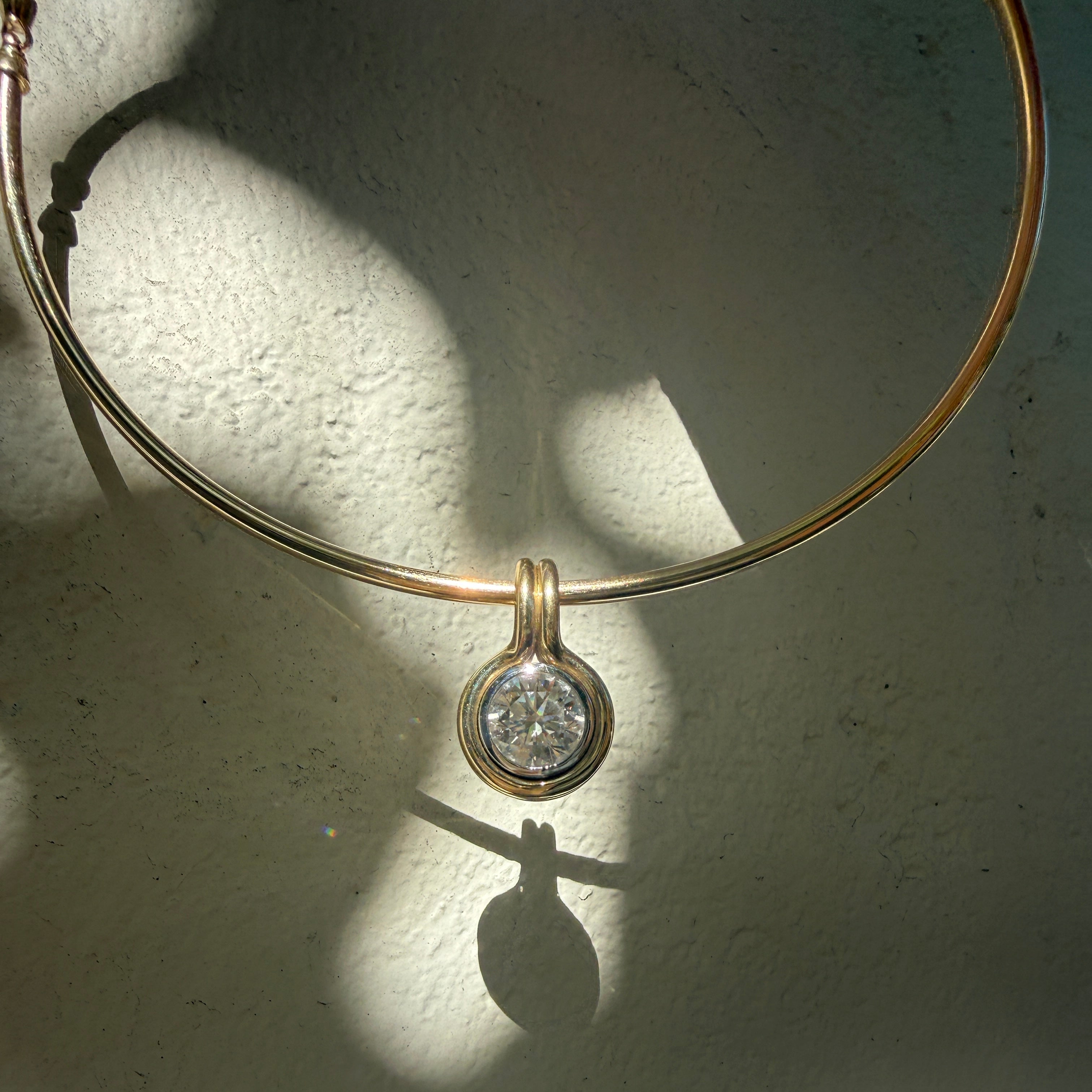 14k Two-Tone Gold Round Diamond Bezel Charm