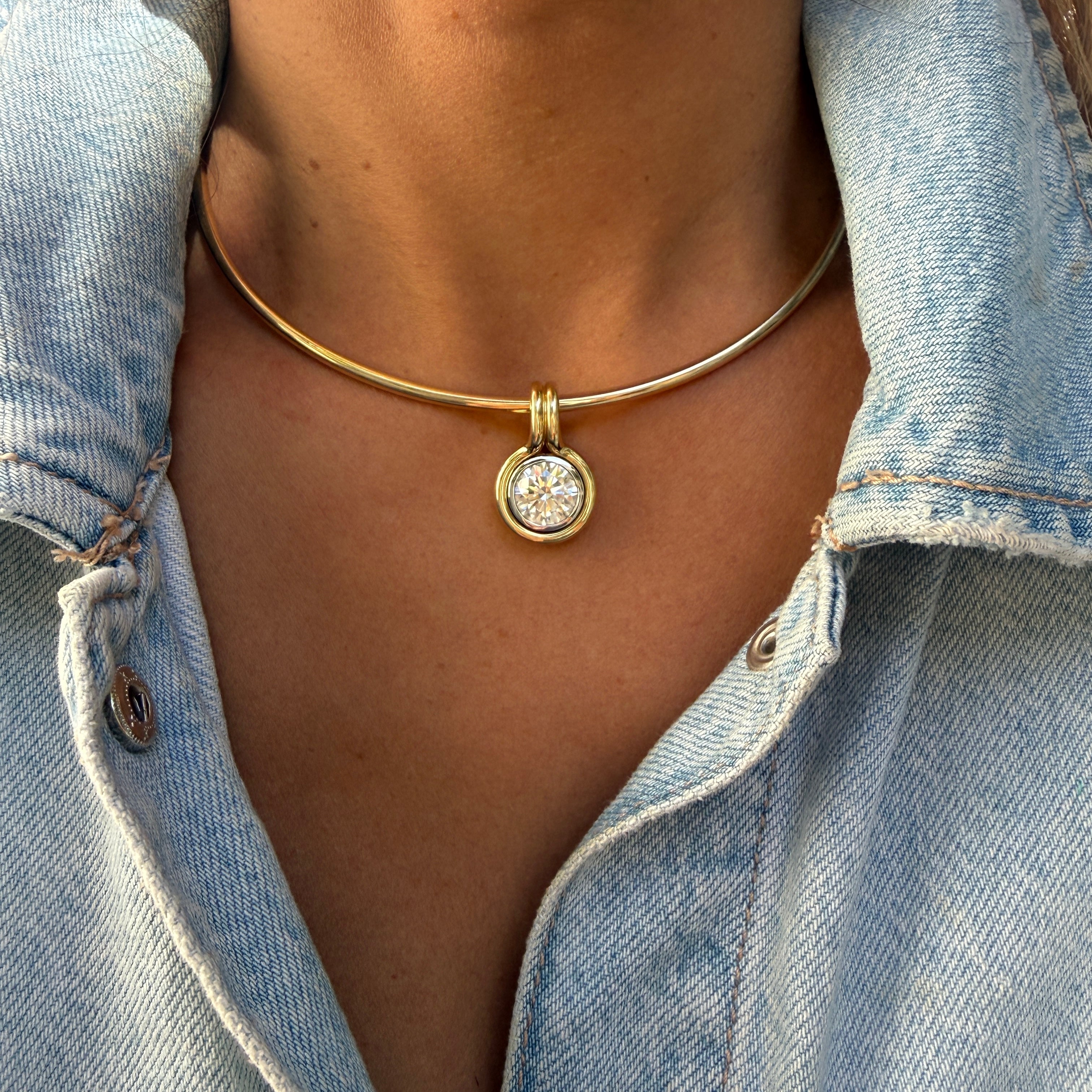 14k Two-Tone Gold Round Diamond Bezel Charm