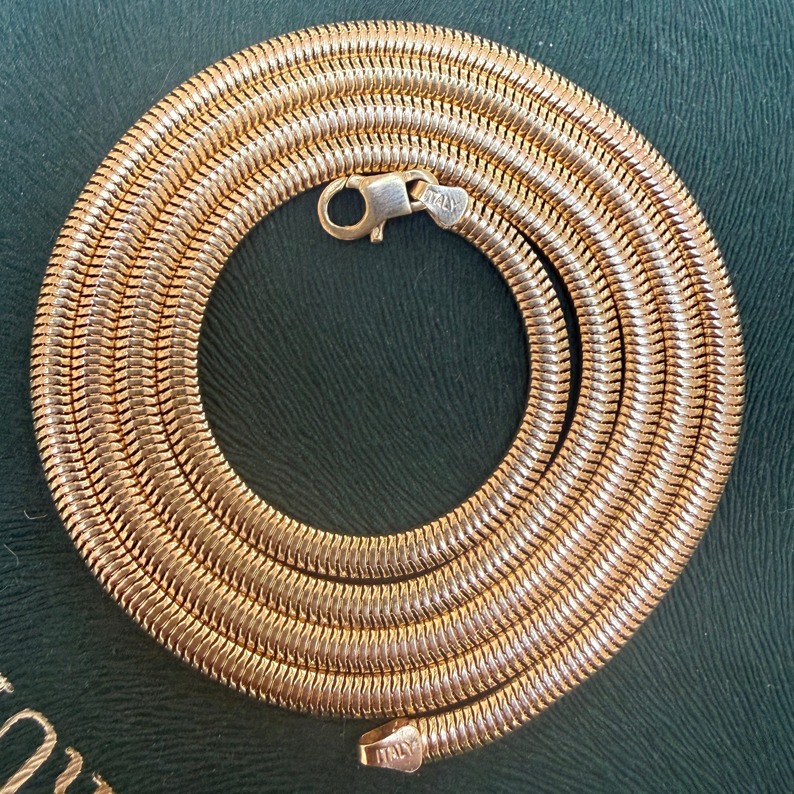 Vintage 14k Italian Yellow Gold Long Snake Chain Necklace, 30"