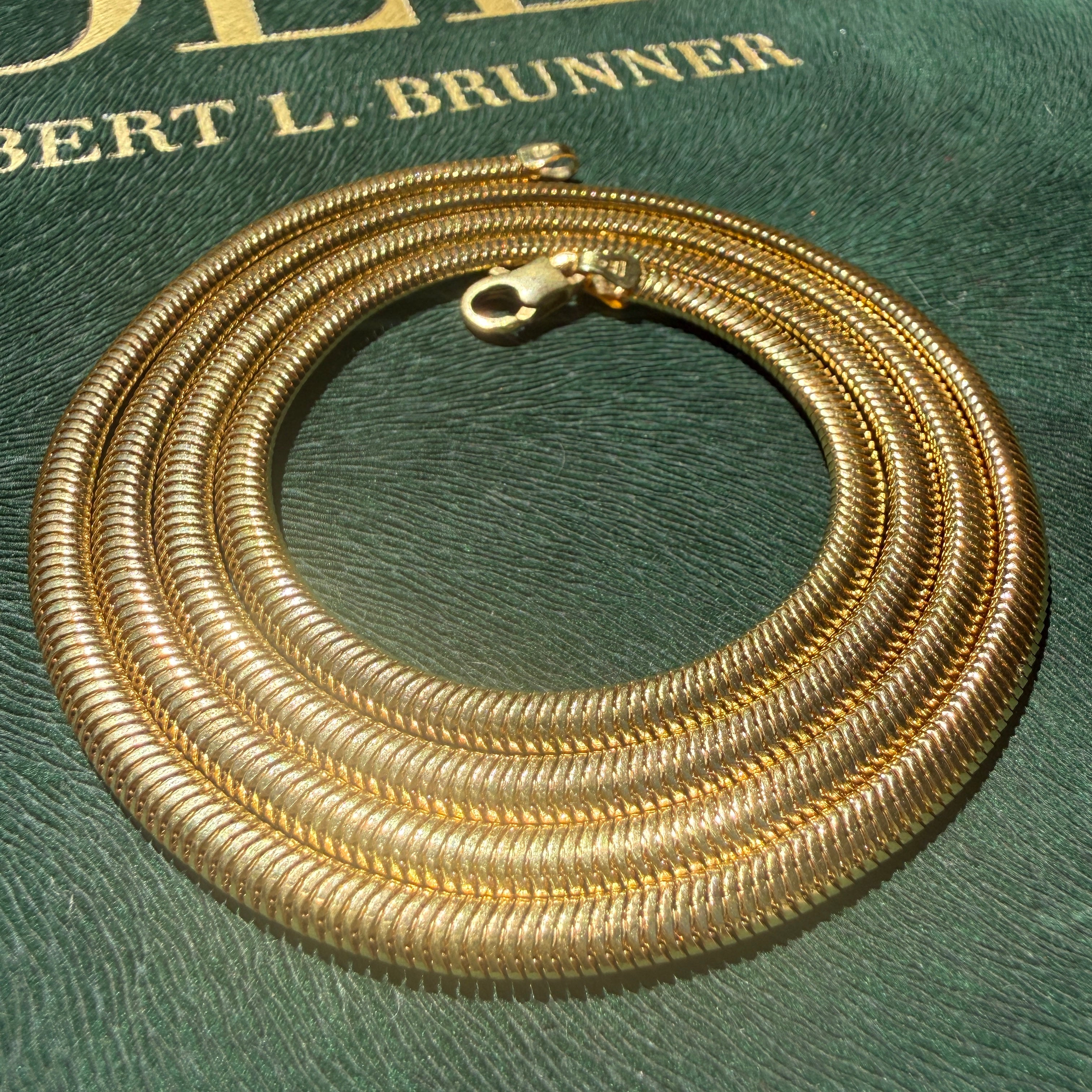 Vintage 14k Italian Yellow Gold Long Snake Chain Necklace, 30"