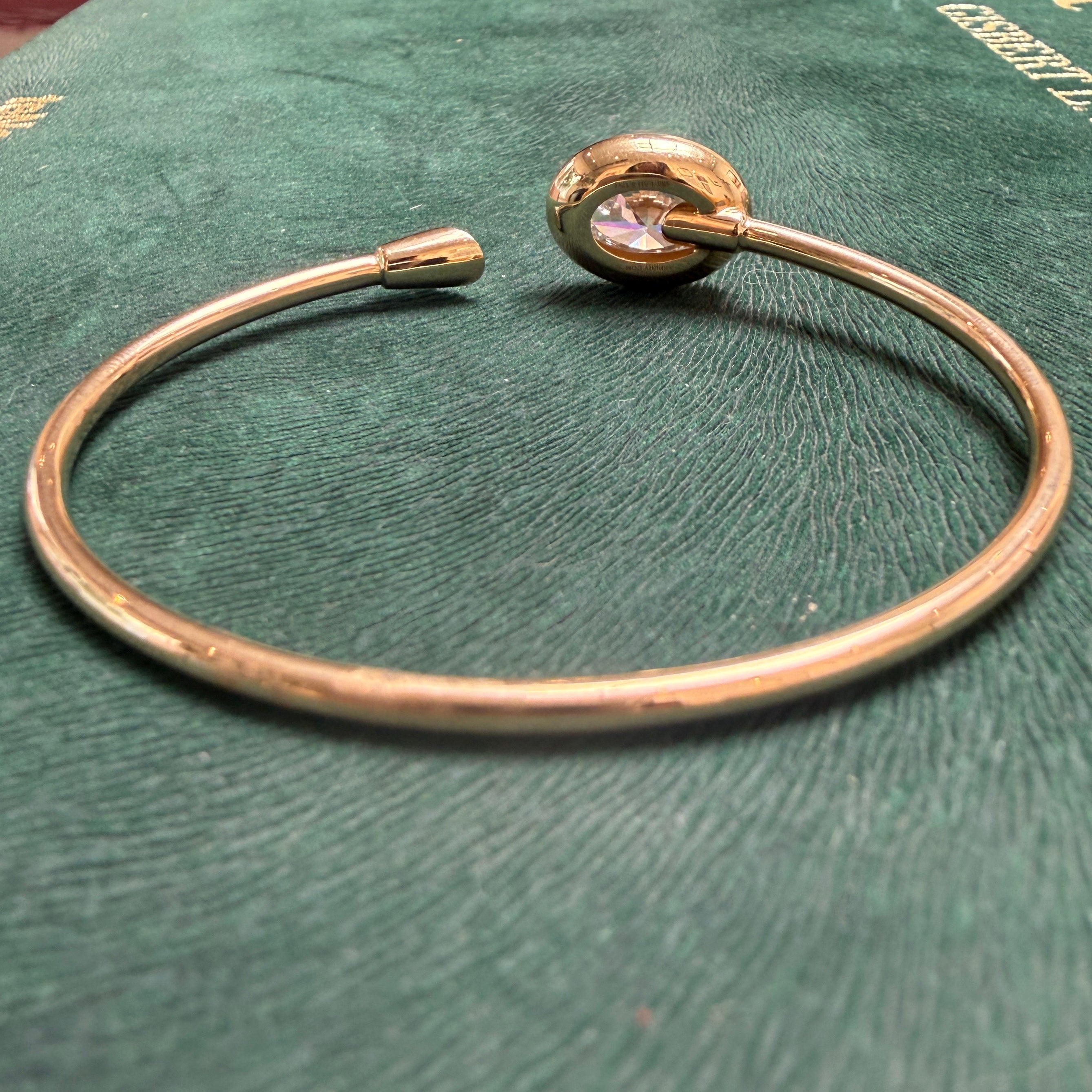 14k Yellow Gold Oval Diamond Open Cuff Bangle