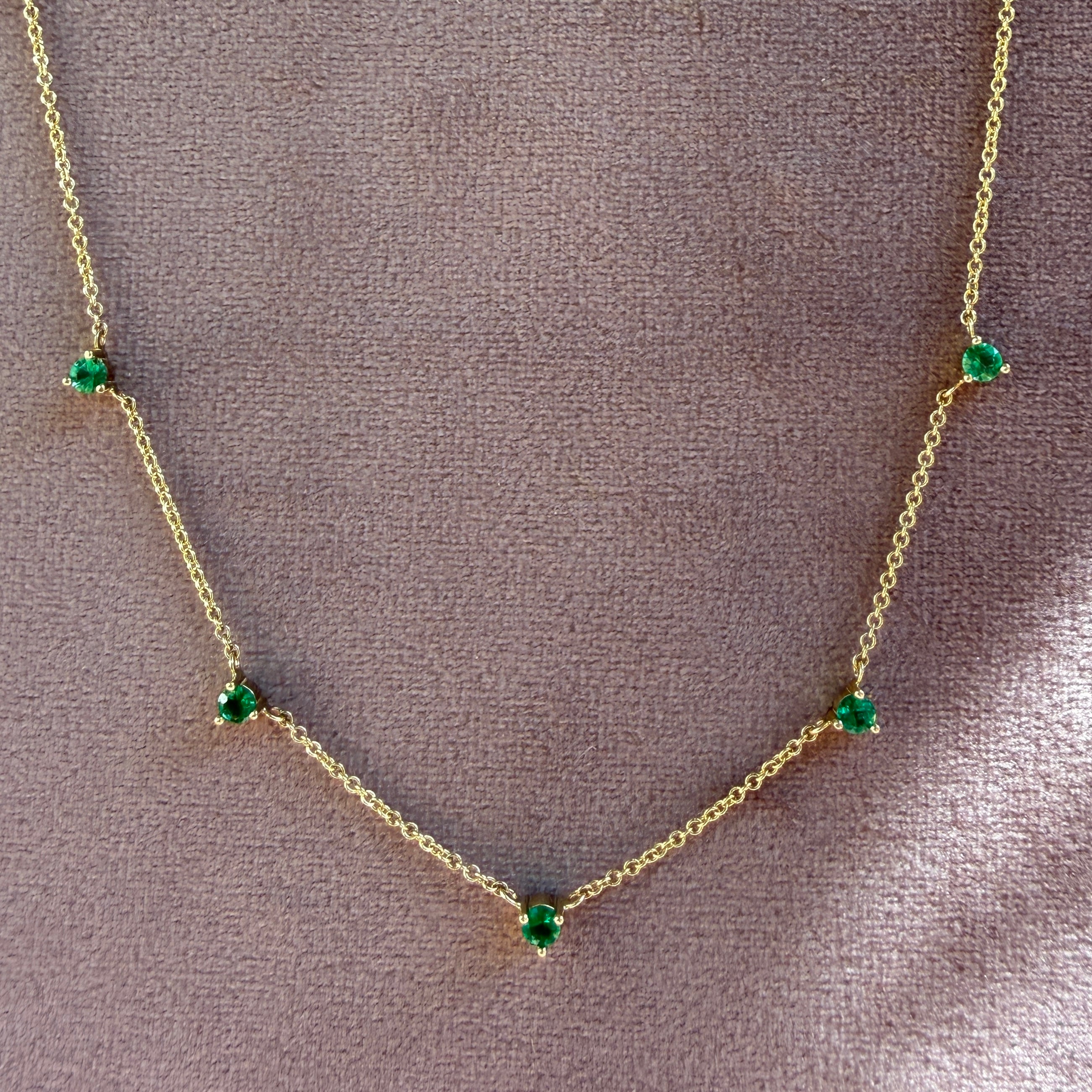 Shylee Rose 14k Yellow Gold 5 Floating Emerald Necklace