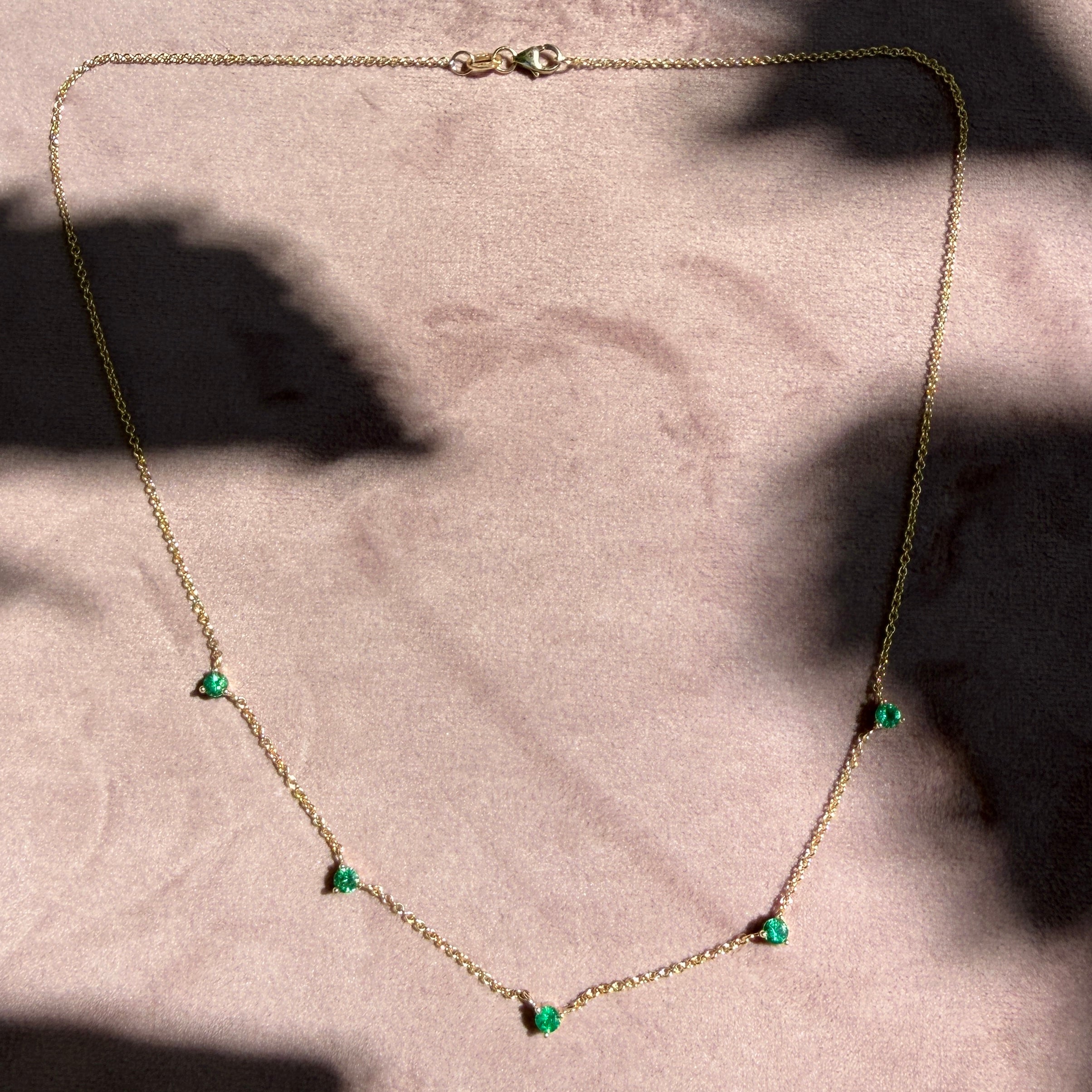 Shylee Rose 14k Yellow Gold 5 Floating Emerald Necklace