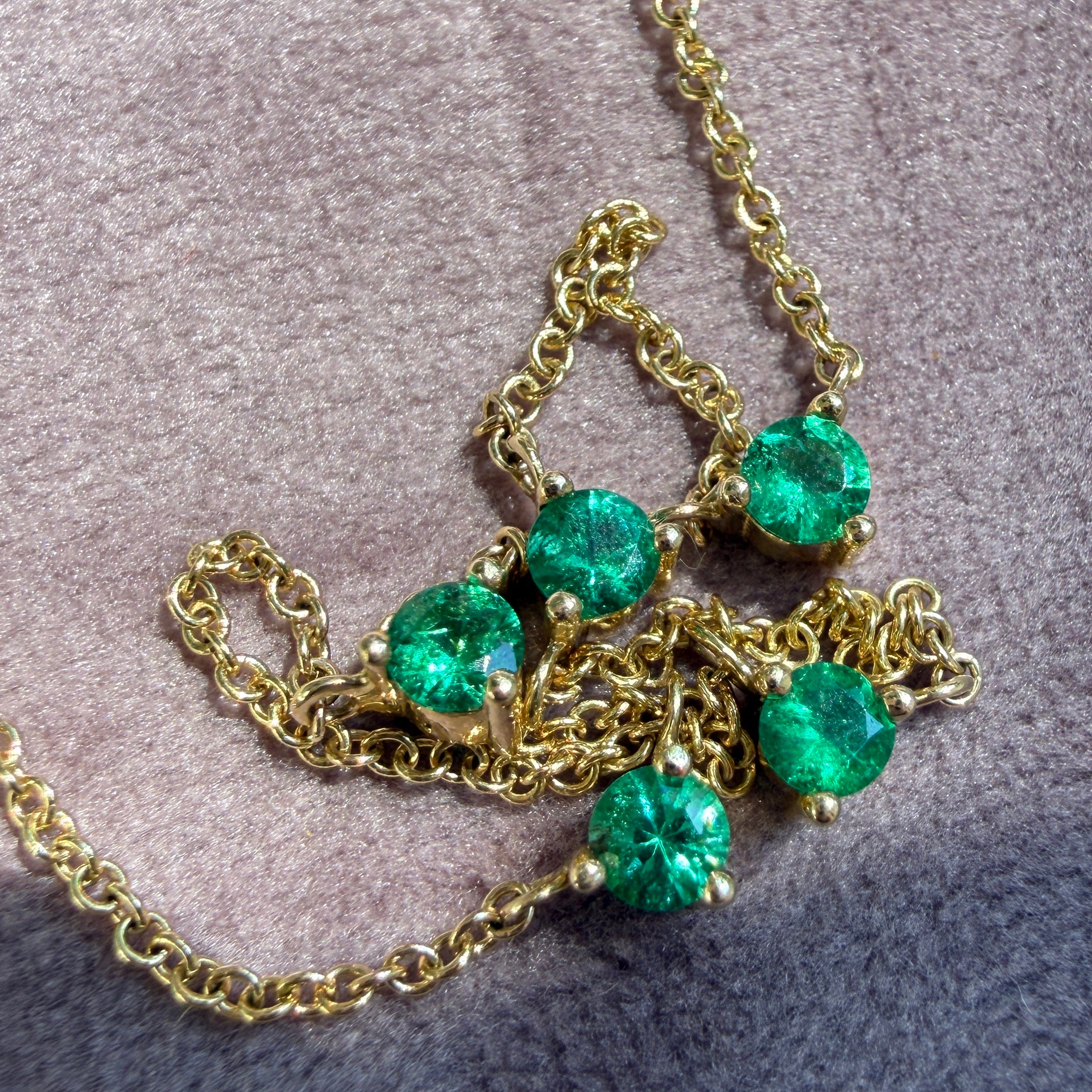 Shylee Rose 14k Yellow Gold 5 Floating Emerald Necklace