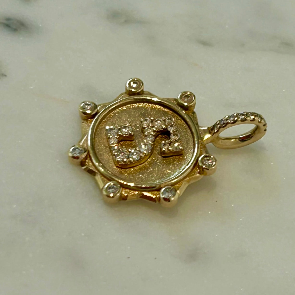 Marlo Laz Diamond Pavé Alphabet "S" Coin Charm in 14k Gold