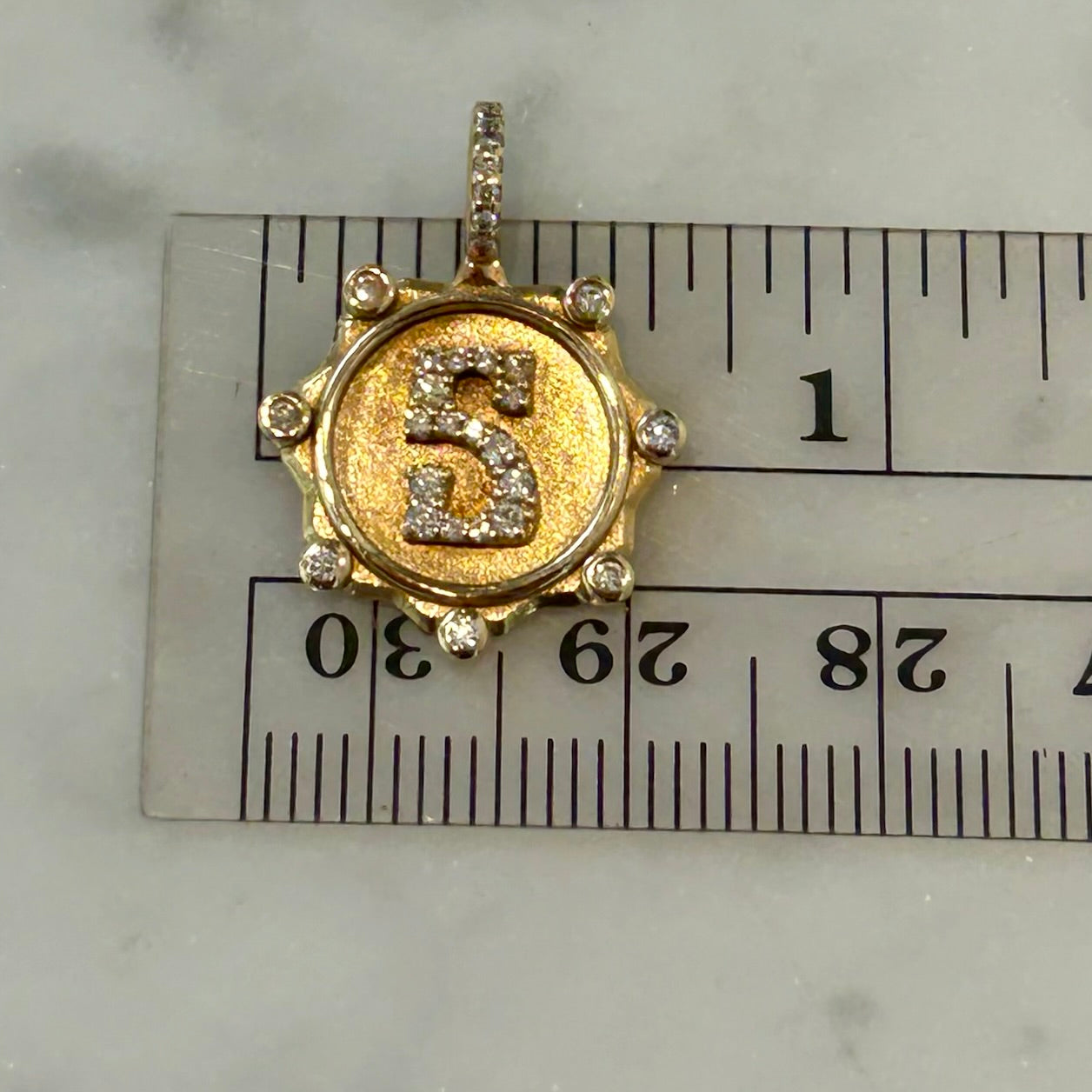 Marlo Laz Diamond Pavé Alphabet "S" Coin Charm in 14k Gold