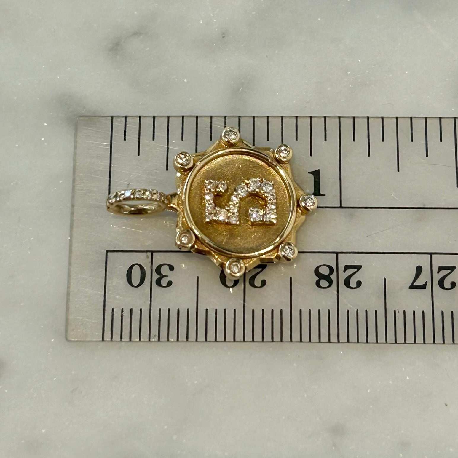 Marlo Laz Diamond Pavé Alphabet "S" Coin Charm in 14k Gold
