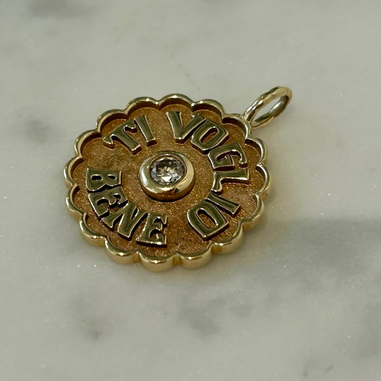 Marlo Laz Mini Raised "Ti Voglio Bene" Diamond Charm in 14k Yellow Gold