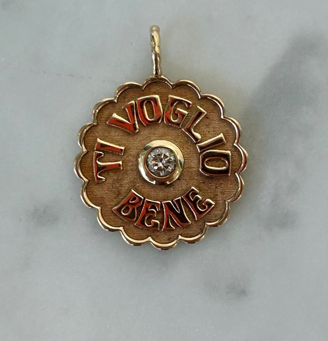 Marlo Laz Mini Raised "Ti Voglio Bene" Diamond Charm in 14k Yellow Gold