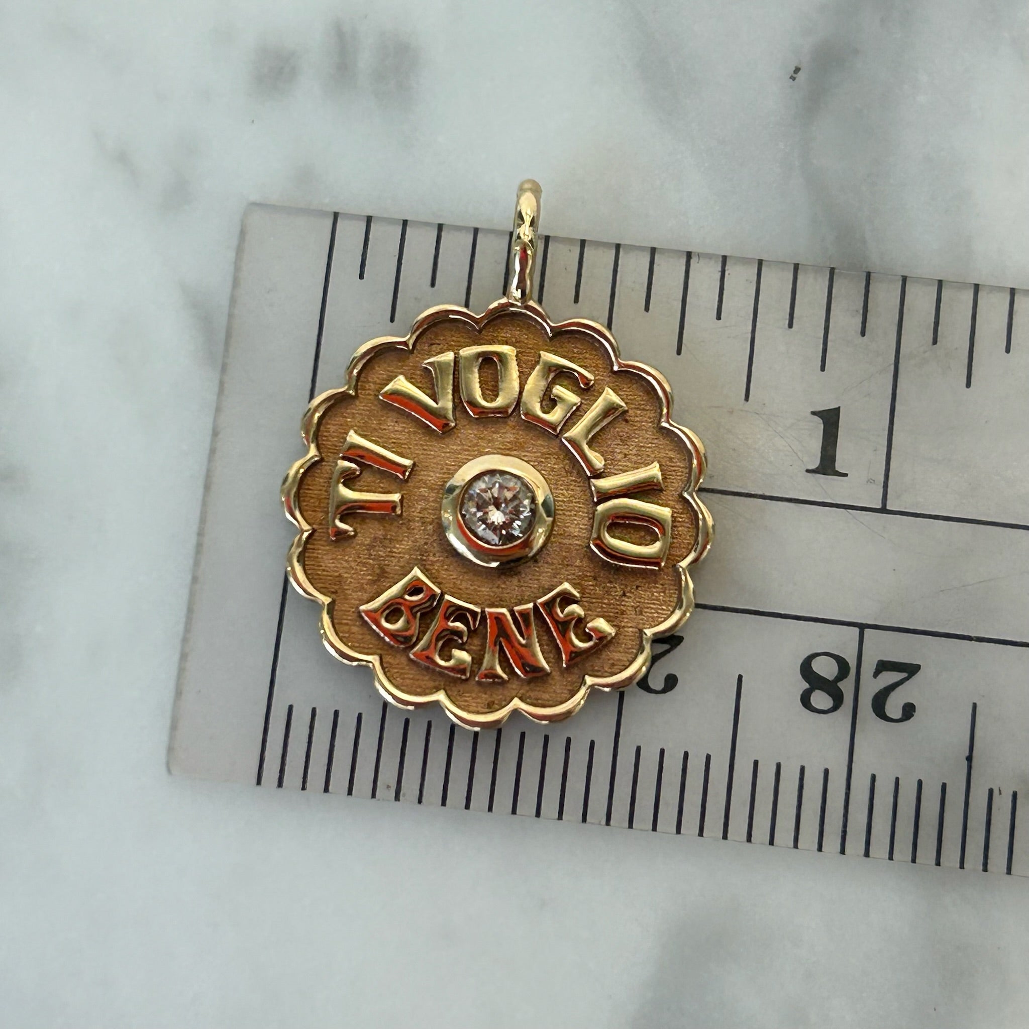 Marlo Laz Mini Raised "Ti Voglio Bene" Diamond Charm in 14k Yellow Gold