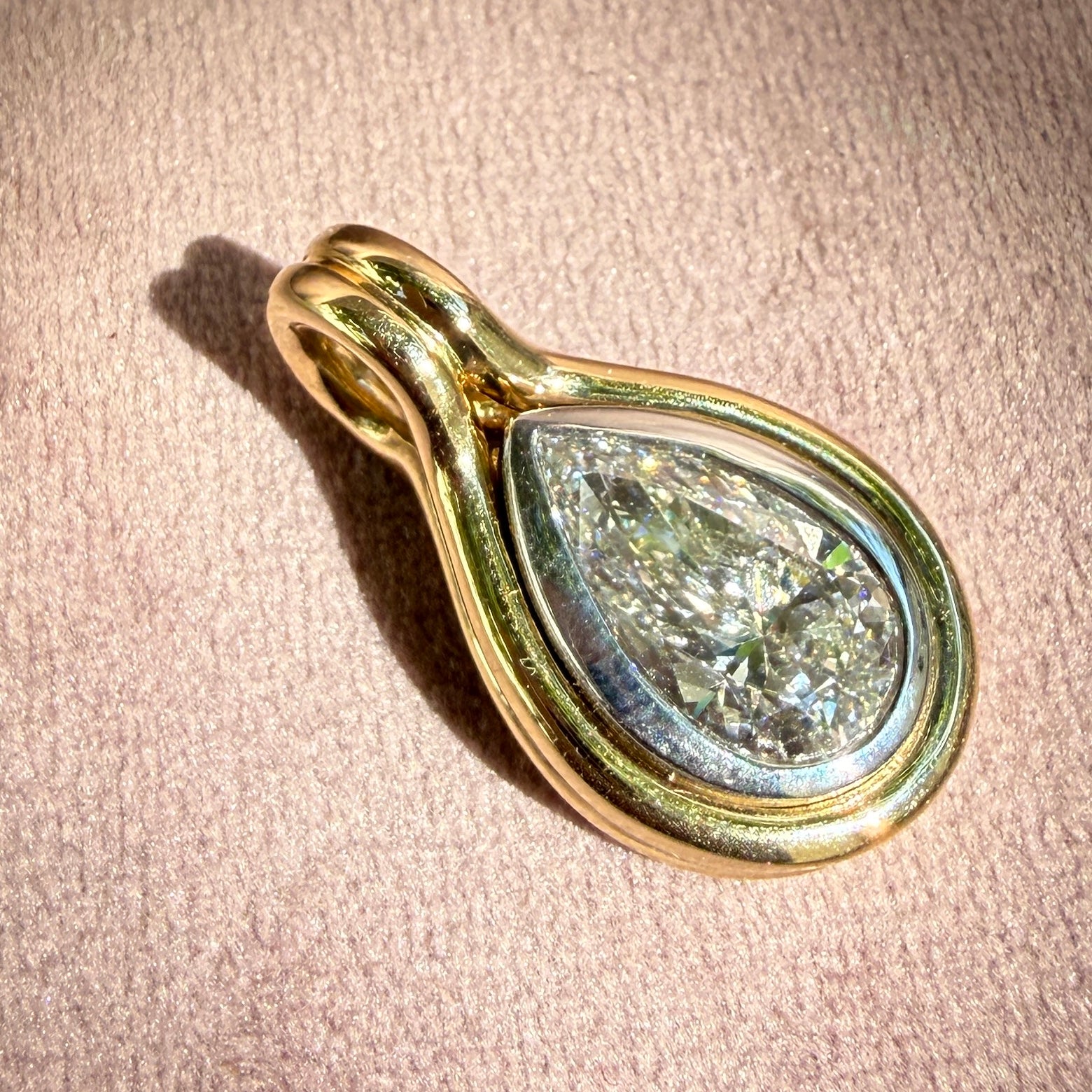 14k Two-Tone Gold Pear Diamond Charm
