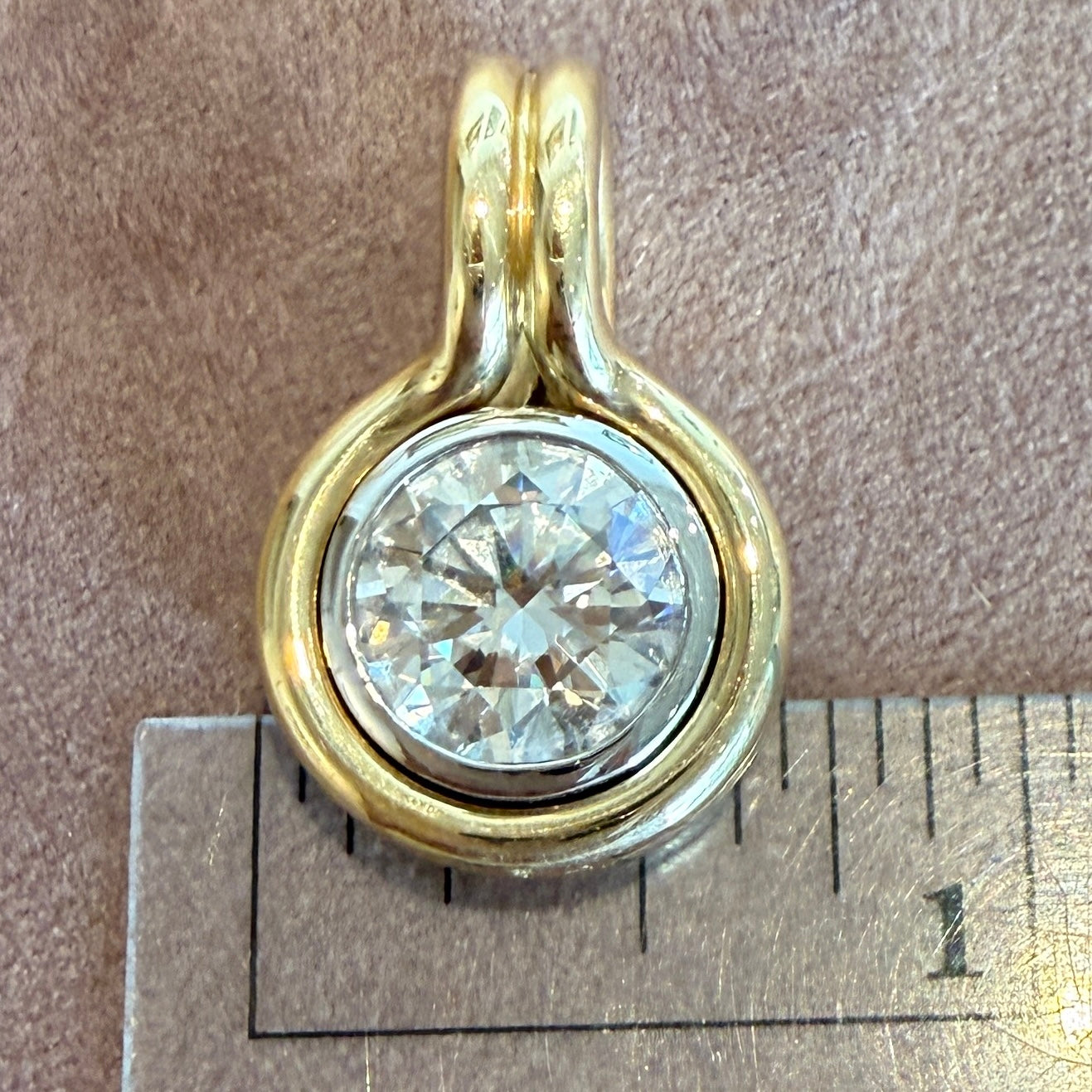 14k Two-Tone Gold Round Diamond Bezel Charm