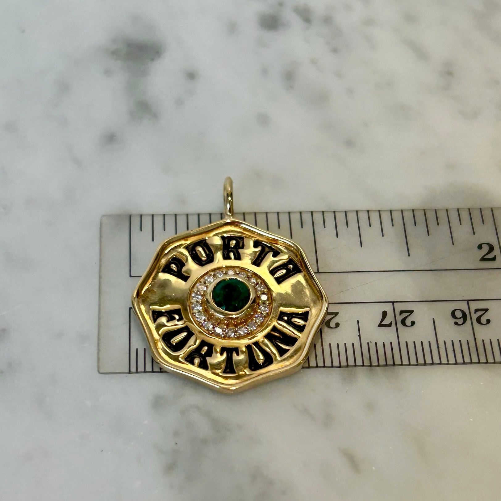 Marlo Laz Large Emerald & Diamond Porta Fortuna Charm in 14k Yellow Gold