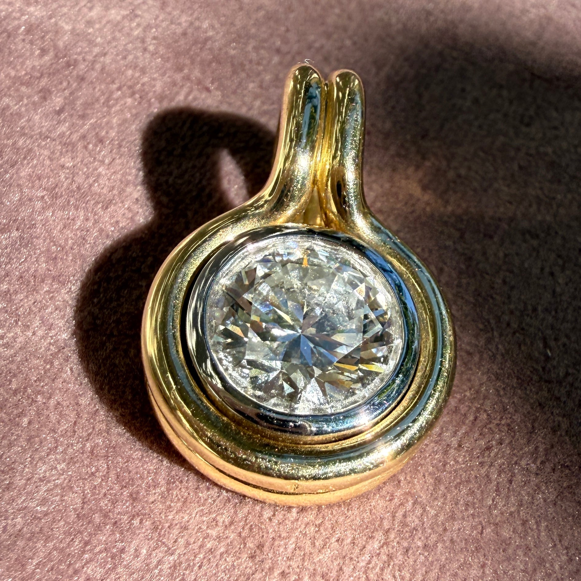 14k Two-Tone Gold Round Diamond Bezel Charm