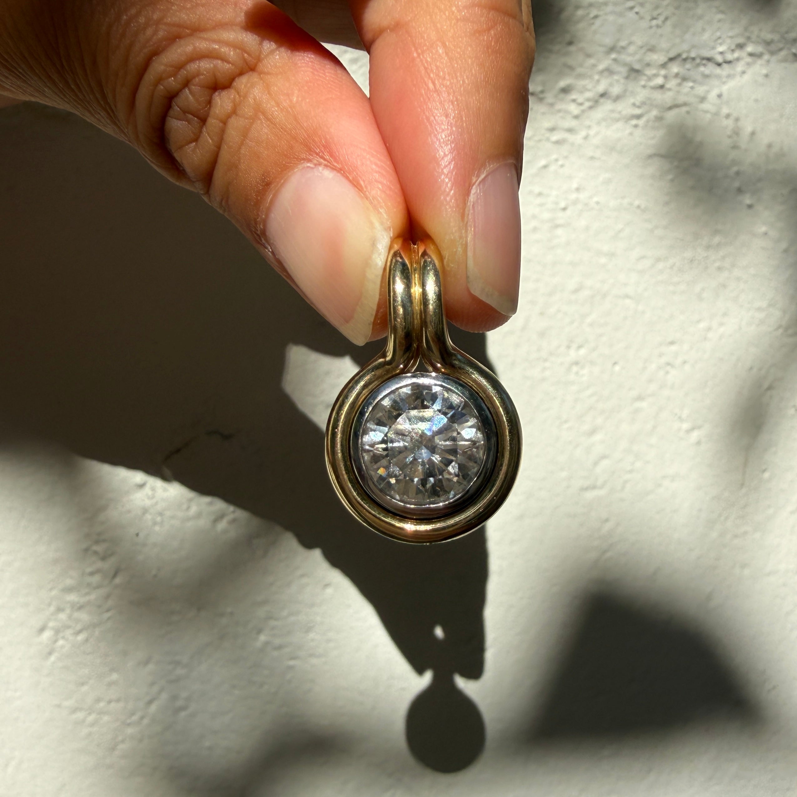 14k Two-Tone Gold Round Diamond Bezel Charm