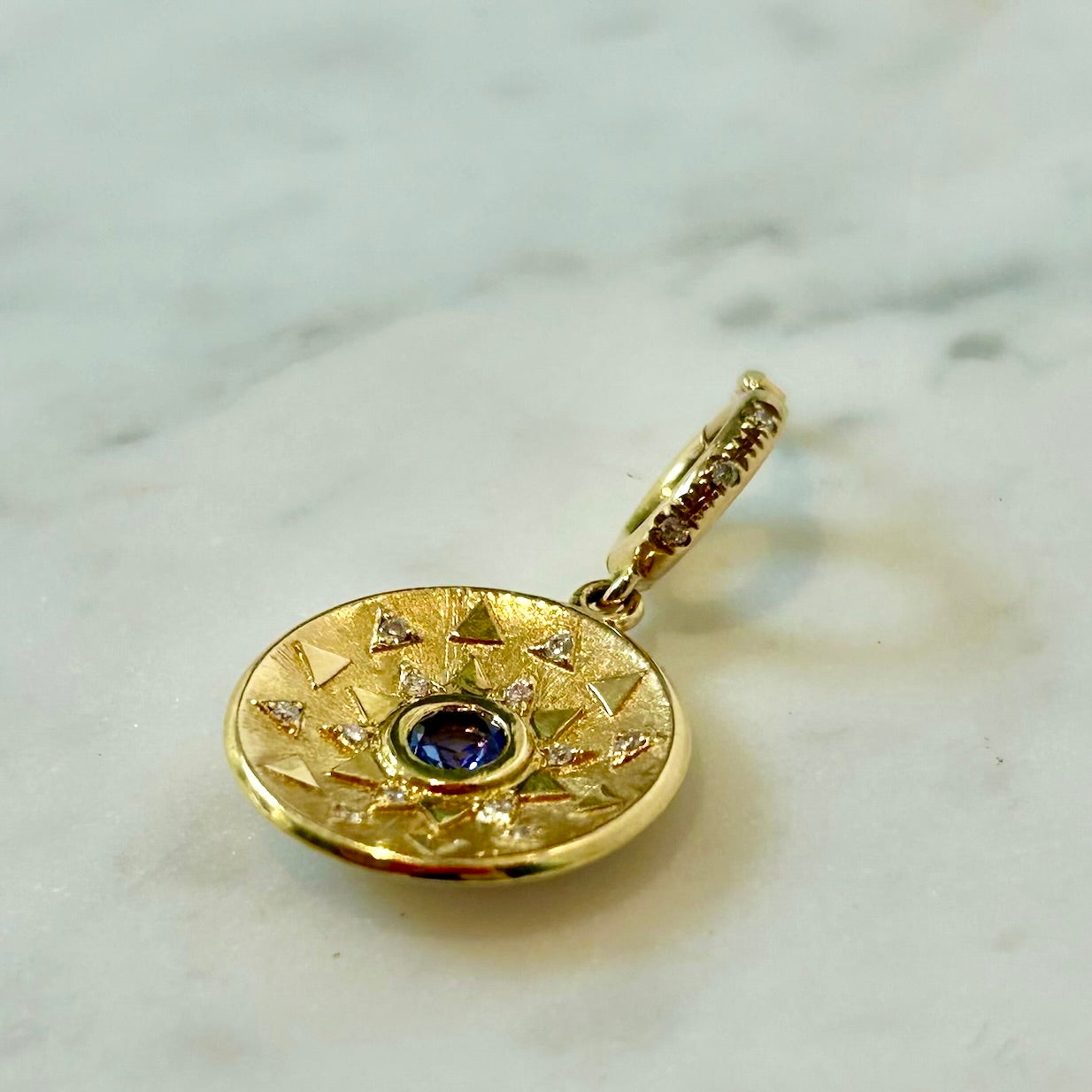 Harwell Godfrey Sapphire & Diamond Mini Sun Sign Medallion Charm in 18k Yellow Gold