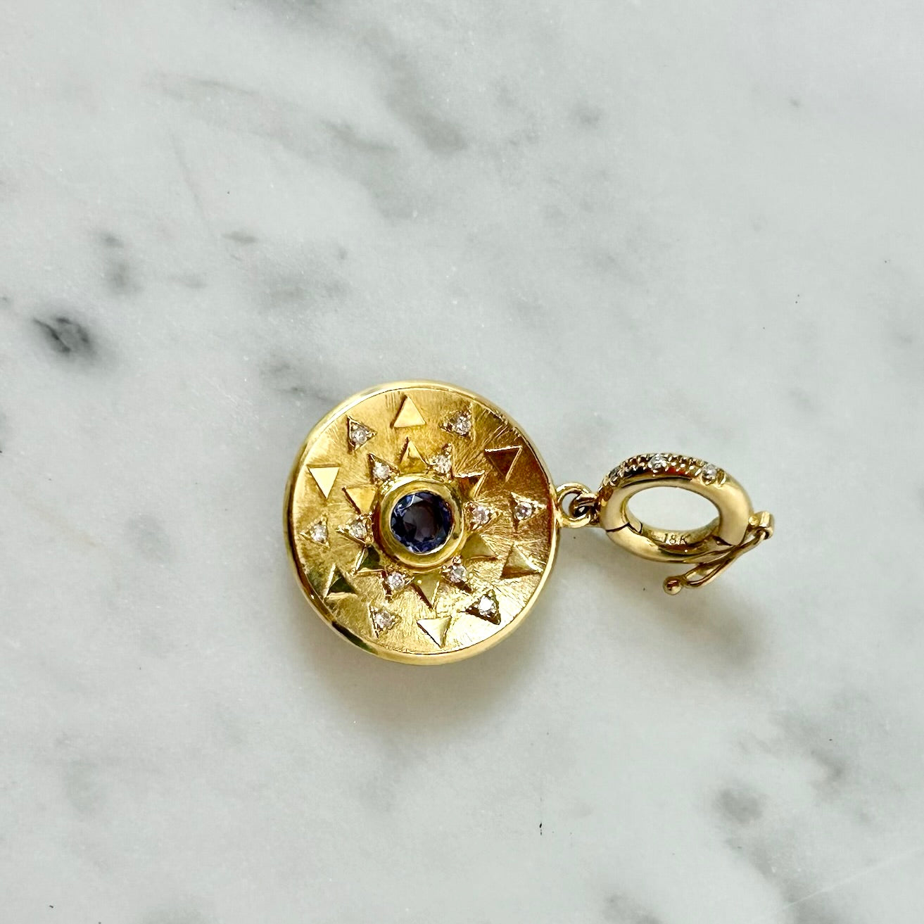 Harwell Godfrey Sapphire & Diamond Mini Sun Sign Medallion Charm in 18k Yellow Gold