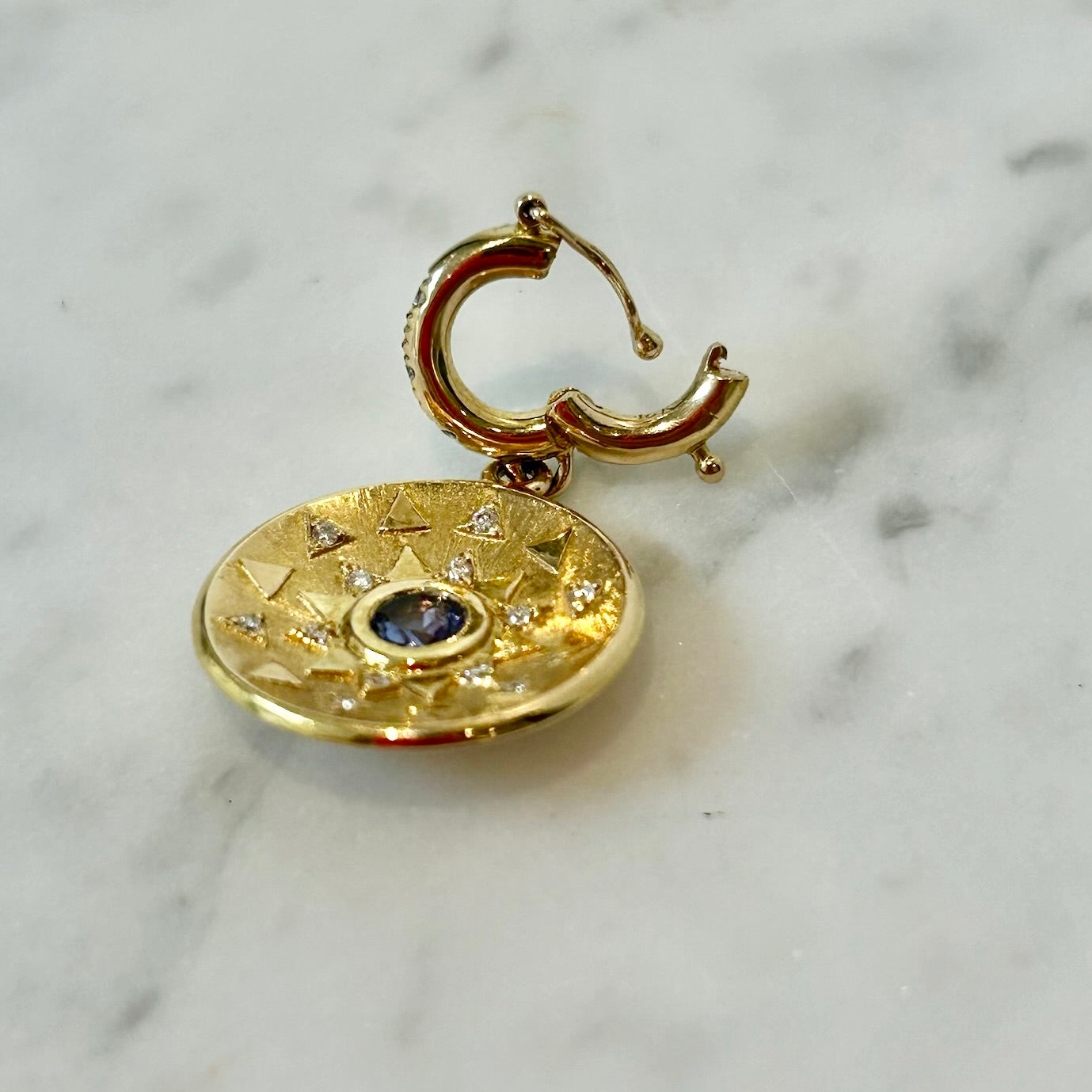 Harwell Godfrey Sapphire & Diamond Mini Sun Sign Medallion Charm in 18k Yellow Gold