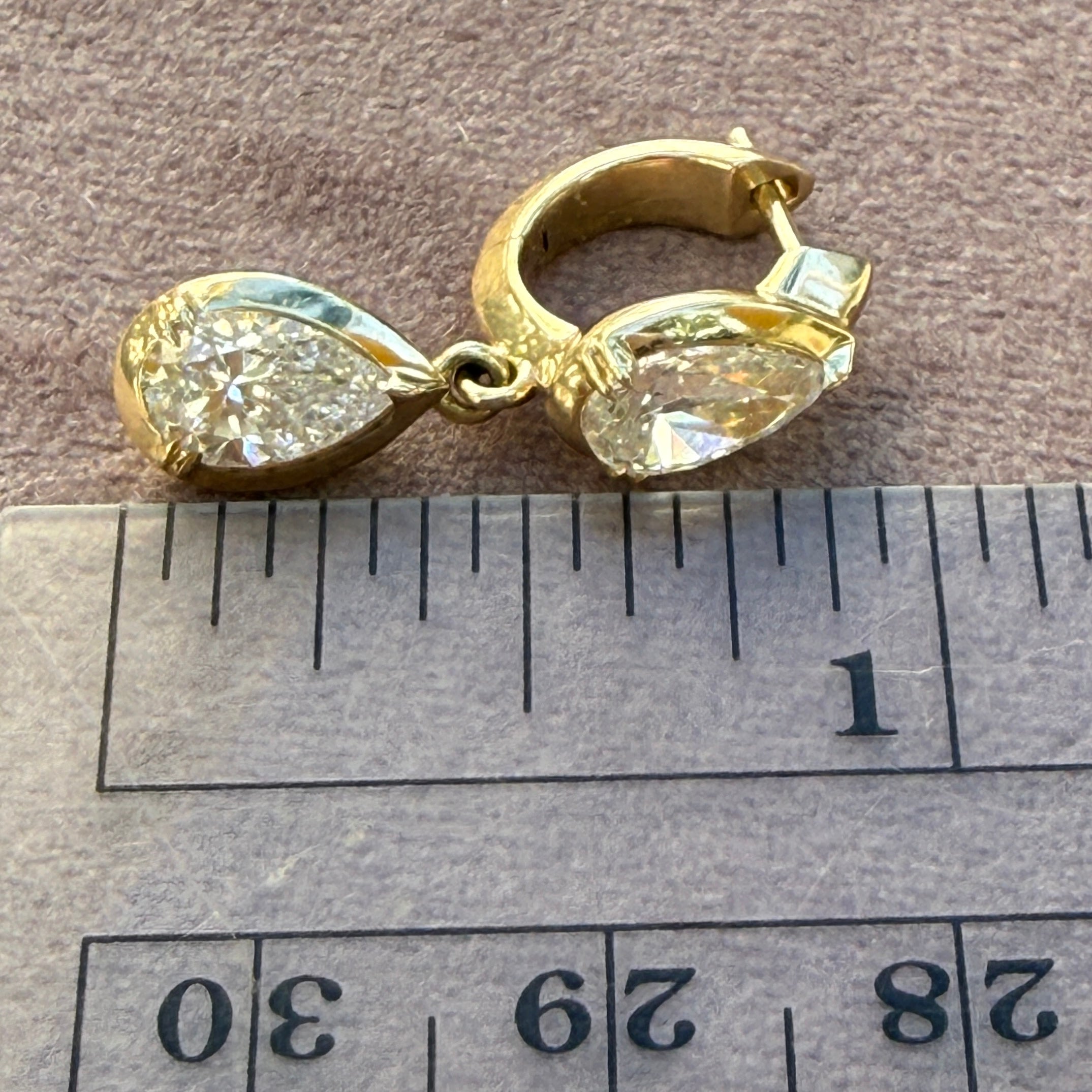 14k Yellow Gold Double Pear Diamond Drop Huggie Earrings
