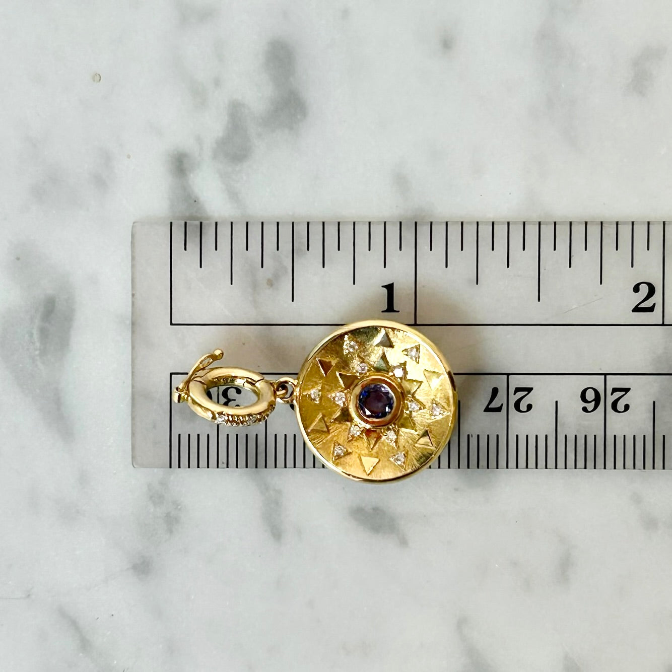 Harwell Godfrey Sapphire & Diamond Mini Sun Sign Medallion Charm in 18k Yellow Gold