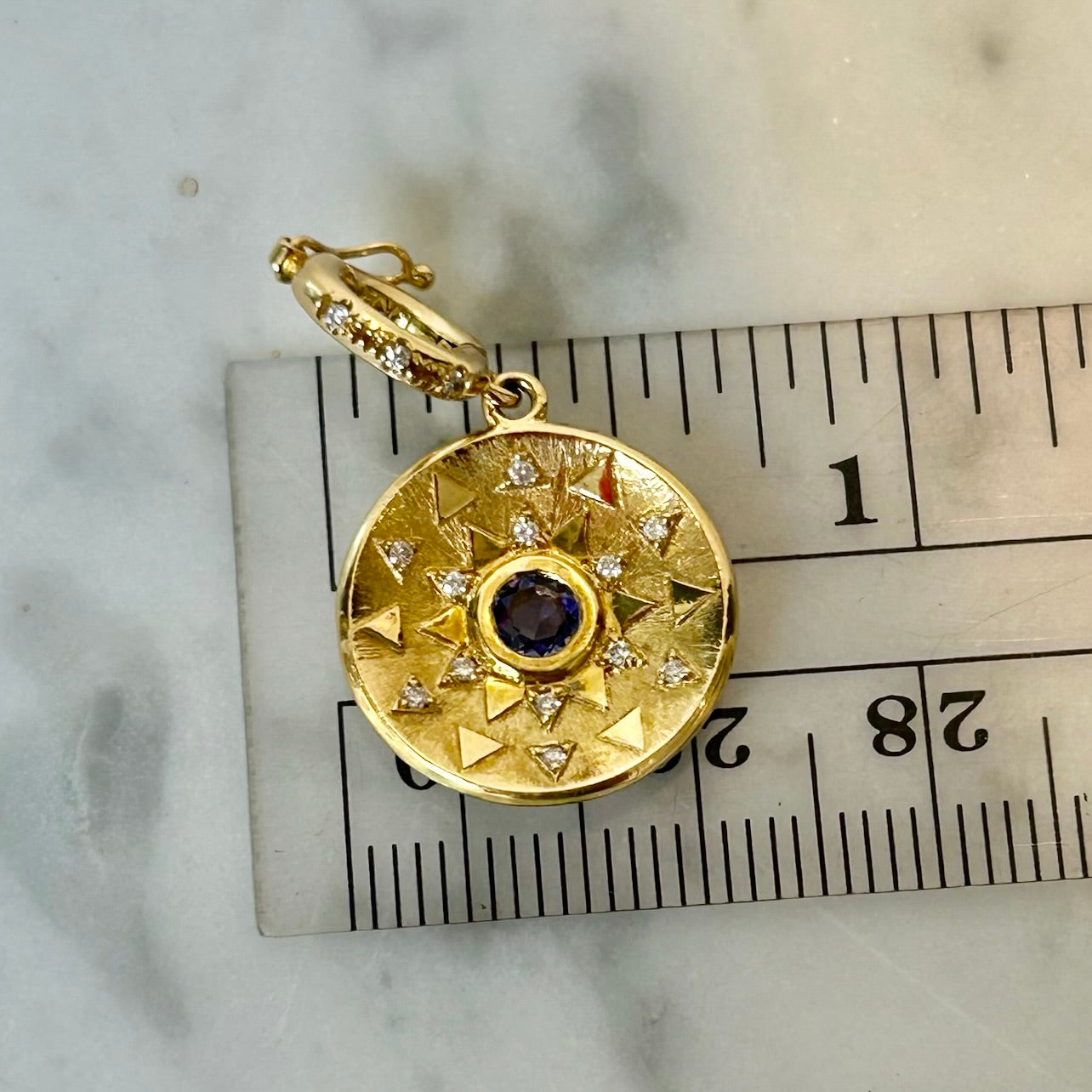 Harwell Godfrey Sapphire & Diamond Mini Sun Sign Medallion Charm in 18k Yellow Gold