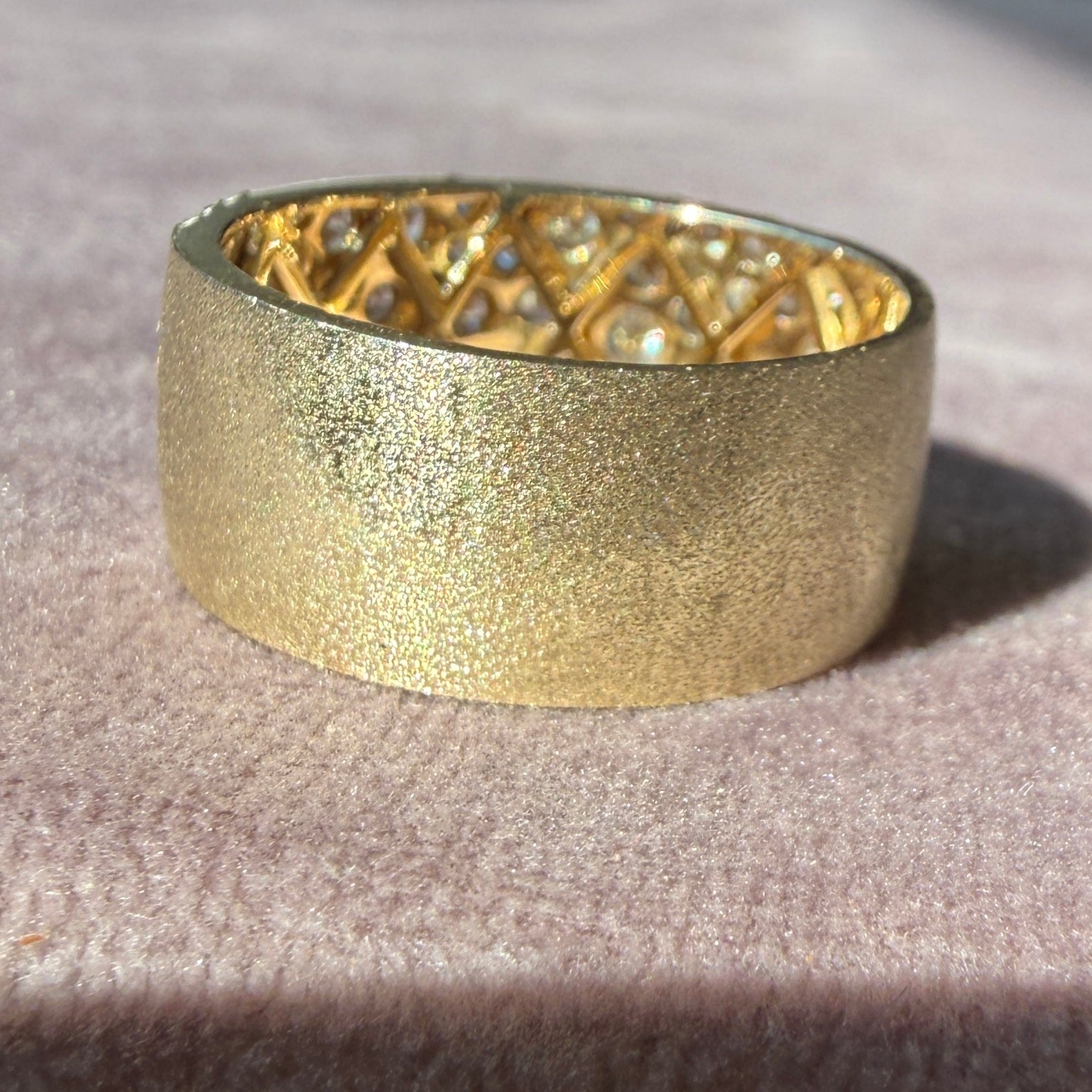 14k Satin Yellow Gold Celestial Stardust Diamond Cigar Band Ring