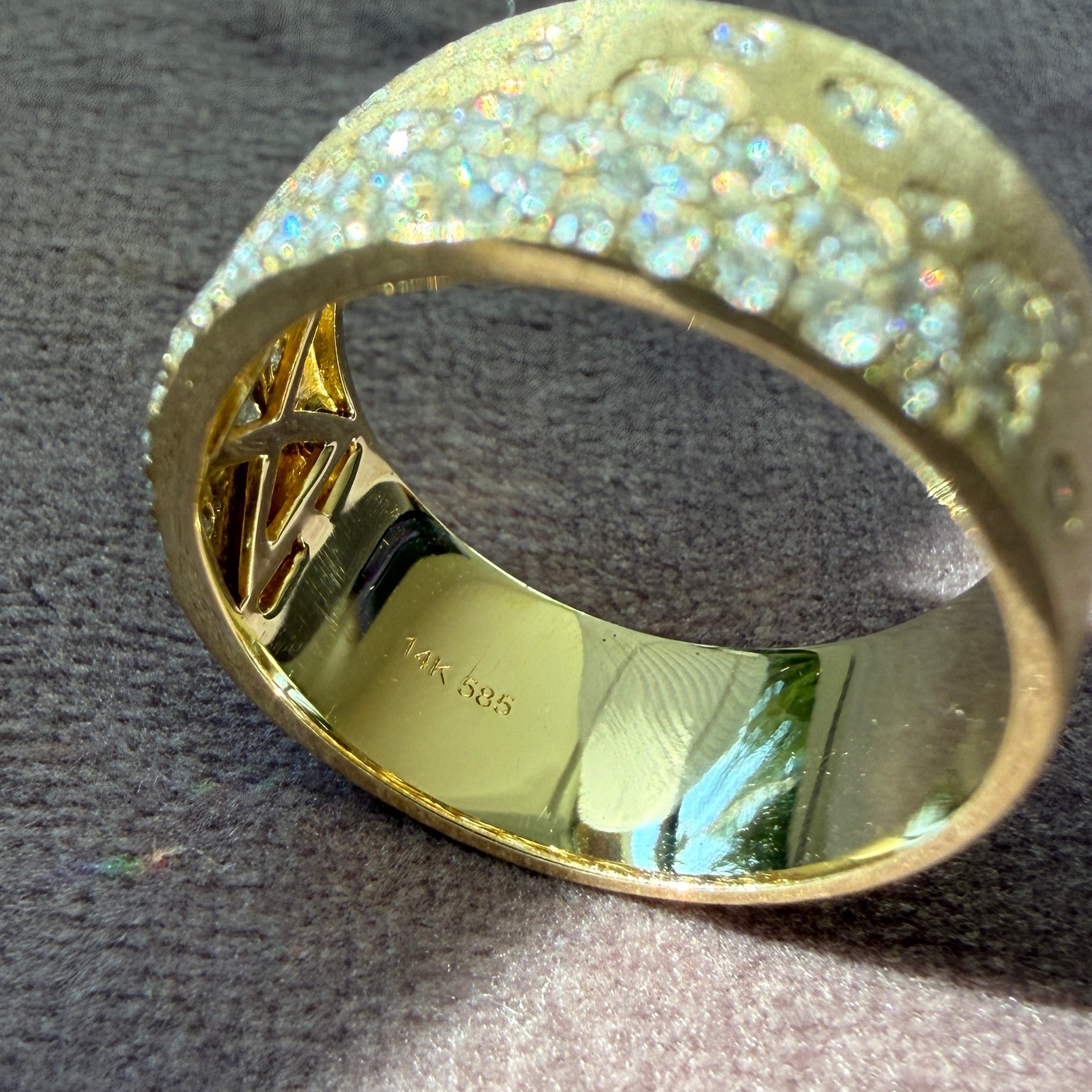 14k Satin Yellow Gold Celestial Stardust Diamond Cigar Band Ring