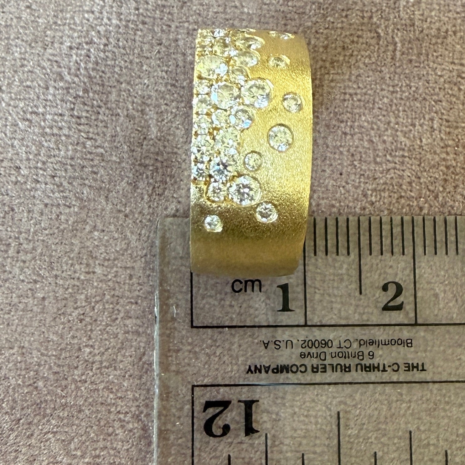 14k Satin Yellow Gold Celestial Stardust Diamond Cigar Band Ring