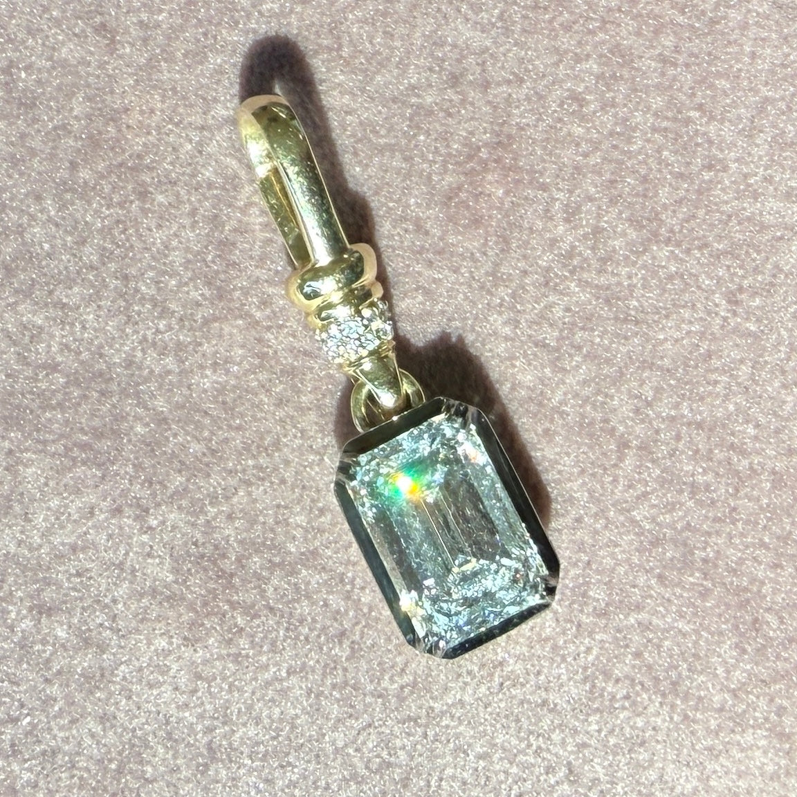 14k Yellow Gold and Black Rhodium Albert Clip Emerald Cut Diamond Charm