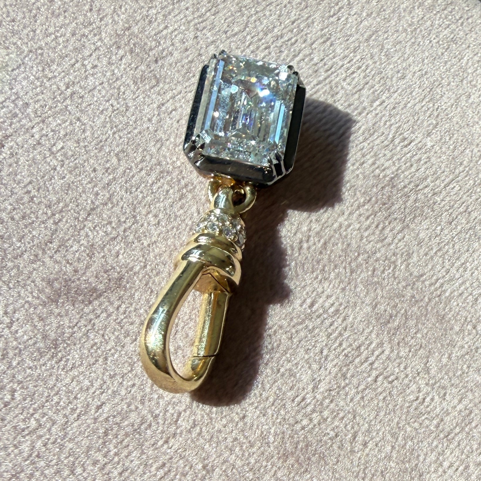 14k Yellow Gold and Black Rhodium Albert Clip Emerald Cut Diamond Charm