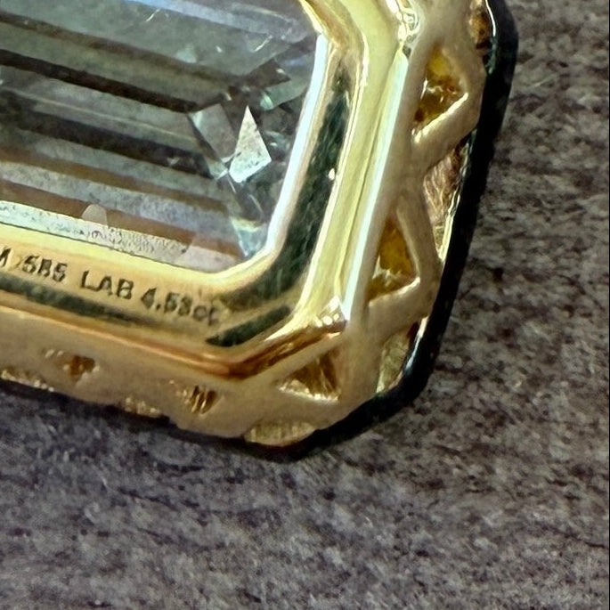 14k Yellow Gold and Black Rhodium Albert Clip Emerald Cut Diamond Charm