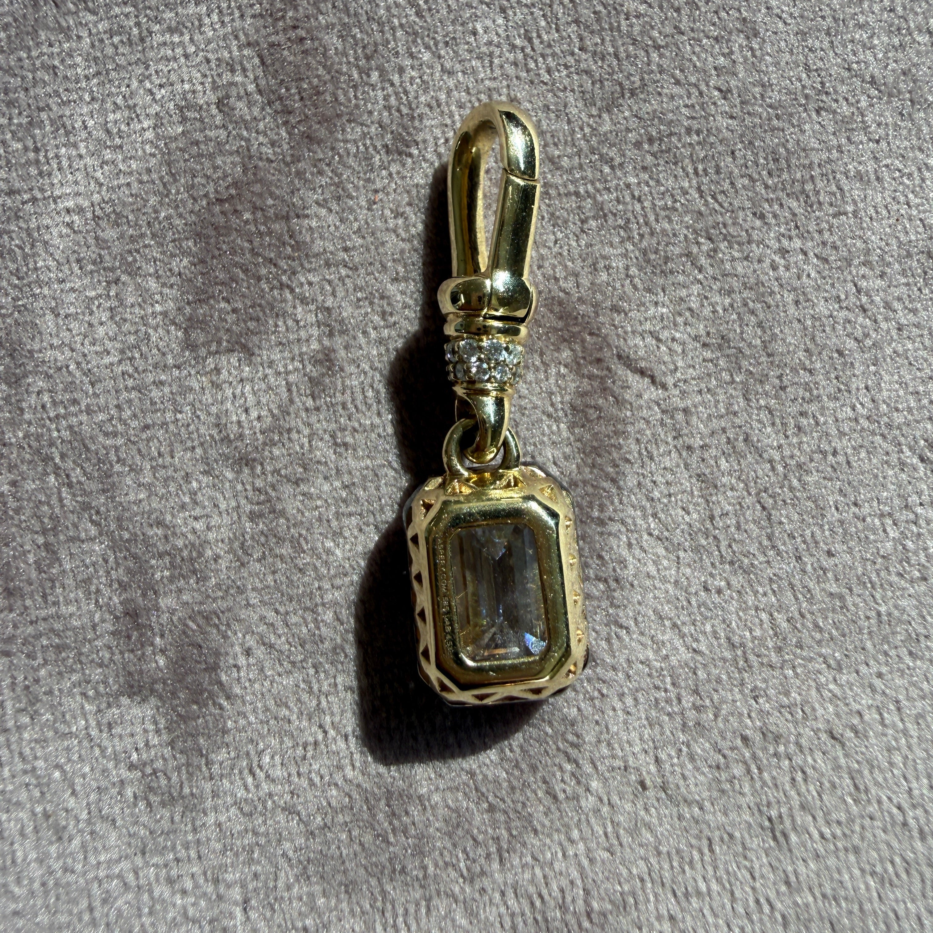 14k Yellow Gold and Black Rhodium Albert Clip Emerald Cut Diamond Charm