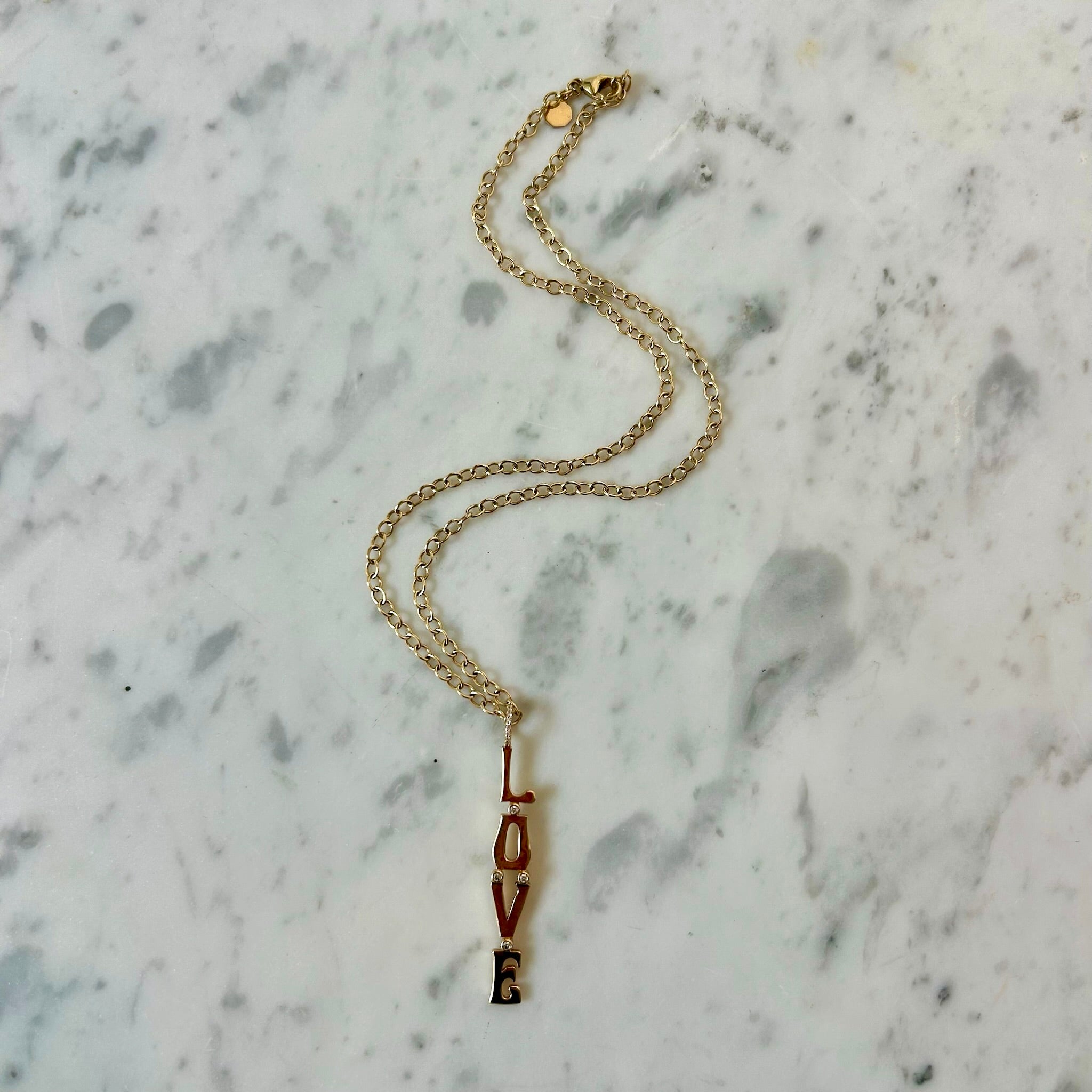 Marlo Laz Diamond "Love" Chain Necklace in 14k Yellow Gold