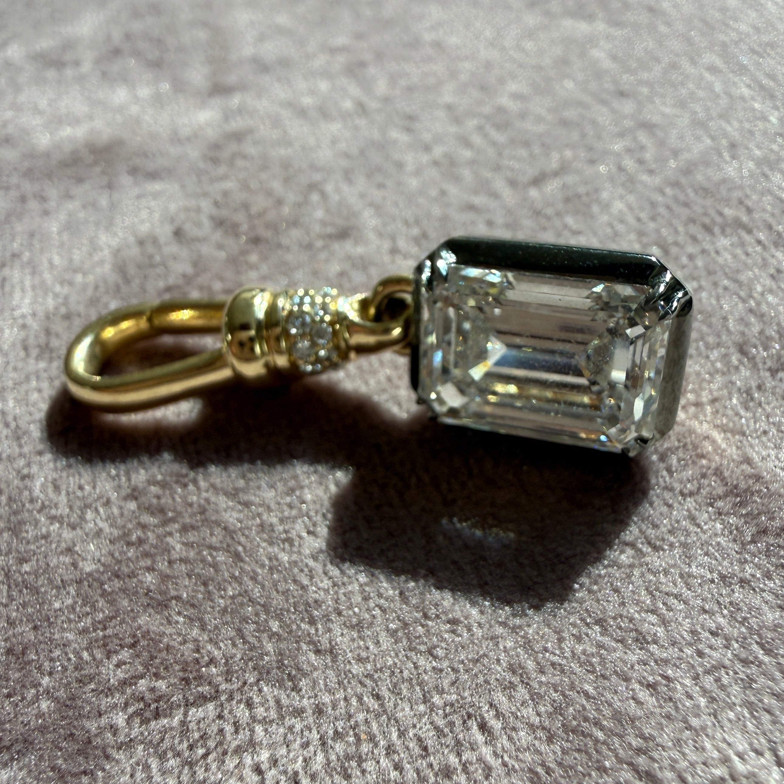 14k Yellow Gold and Black Rhodium Albert Clip Emerald Cut Diamond Charm