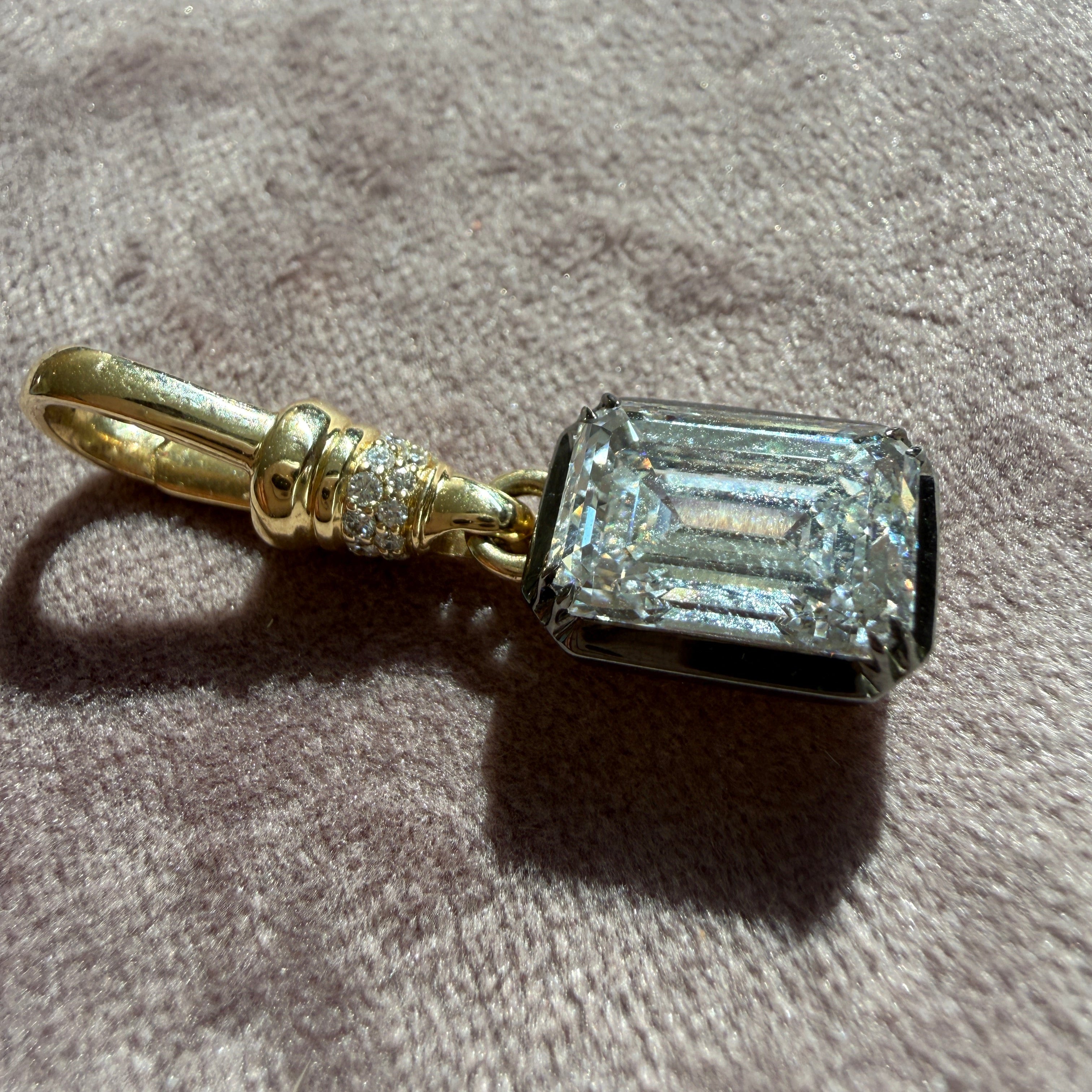 14k Yellow Gold and Black Rhodium Albert Clip Emerald Cut Diamond Charm