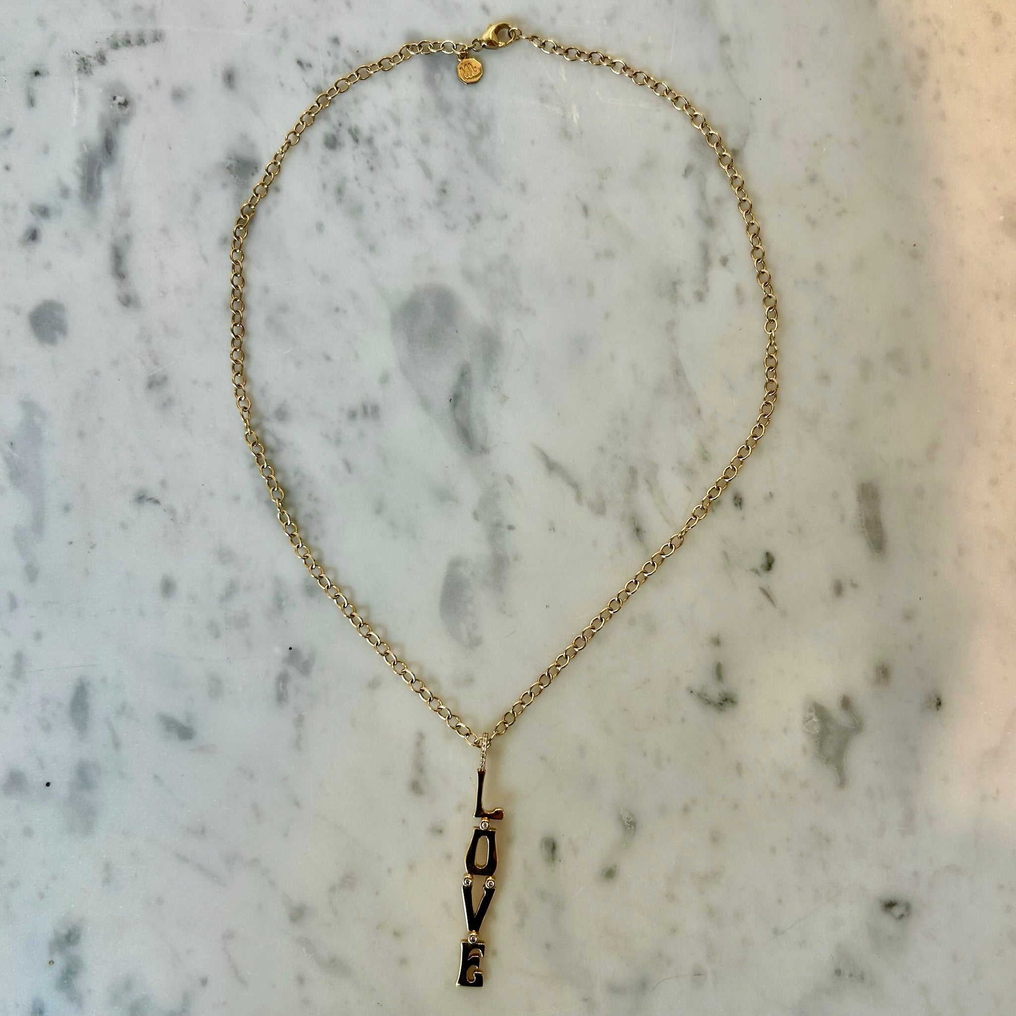 Marlo Laz Diamond "Love" Chain Necklace in 14k Yellow Gold