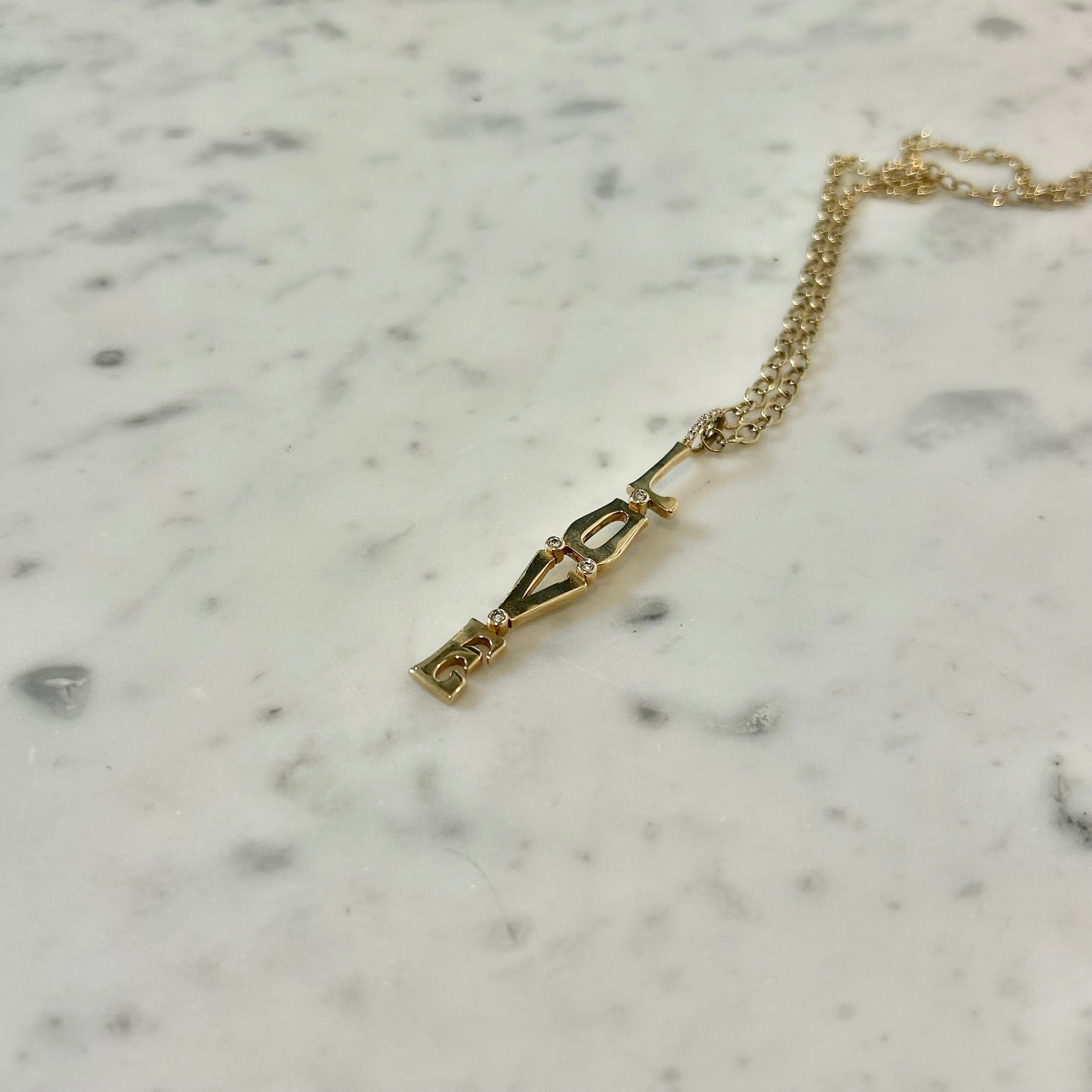 Marlo Laz Diamond "Love" Chain Necklace in 14k Yellow Gold