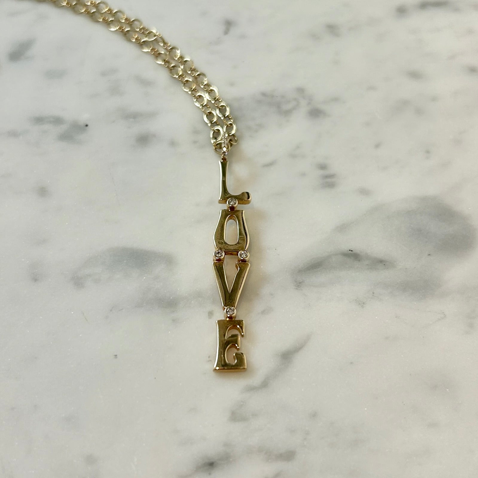 Marlo Laz Diamond "Love" Chain Necklace in 14k Yellow Gold