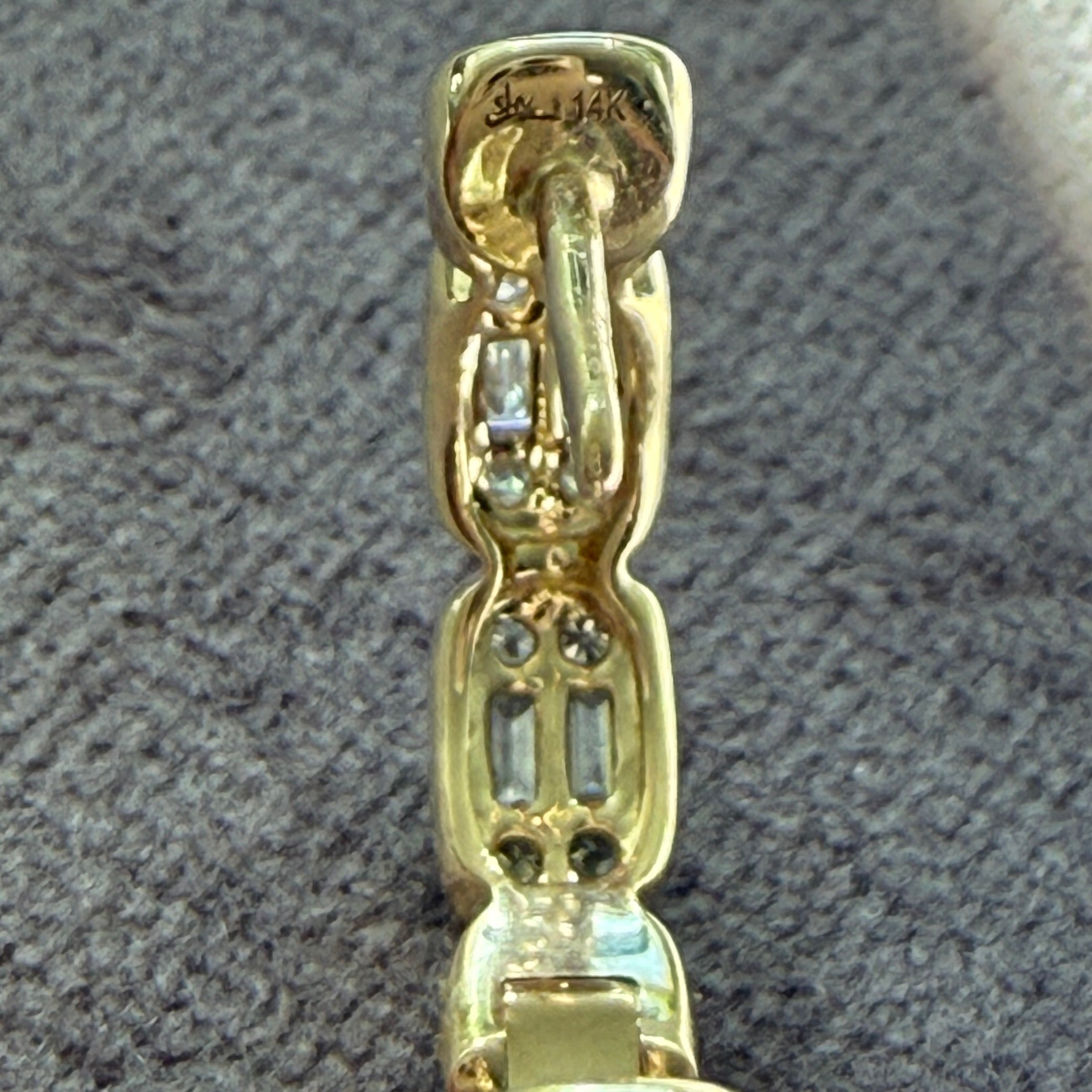 14k Yellow Gold Baguette & Round Diamond Link Hoop Earrings