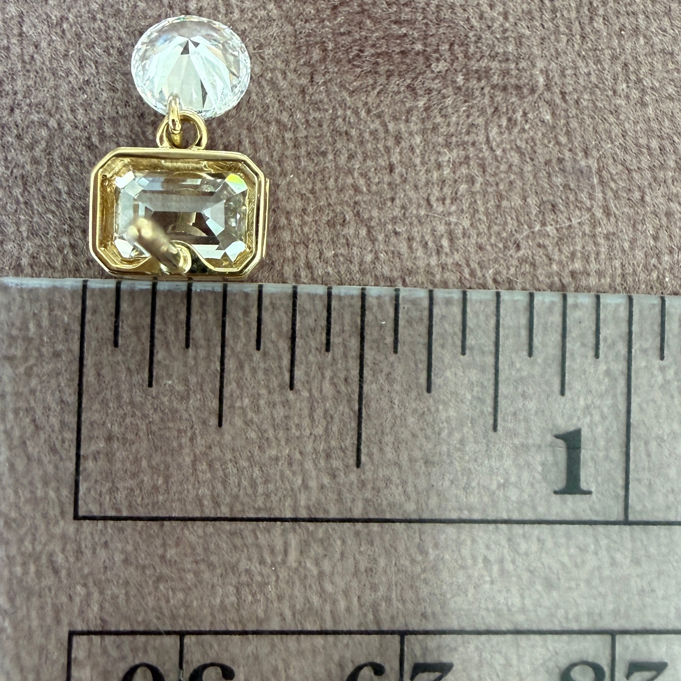 14k Yellow Gold Emerald Cut Diamond Dangle Studs