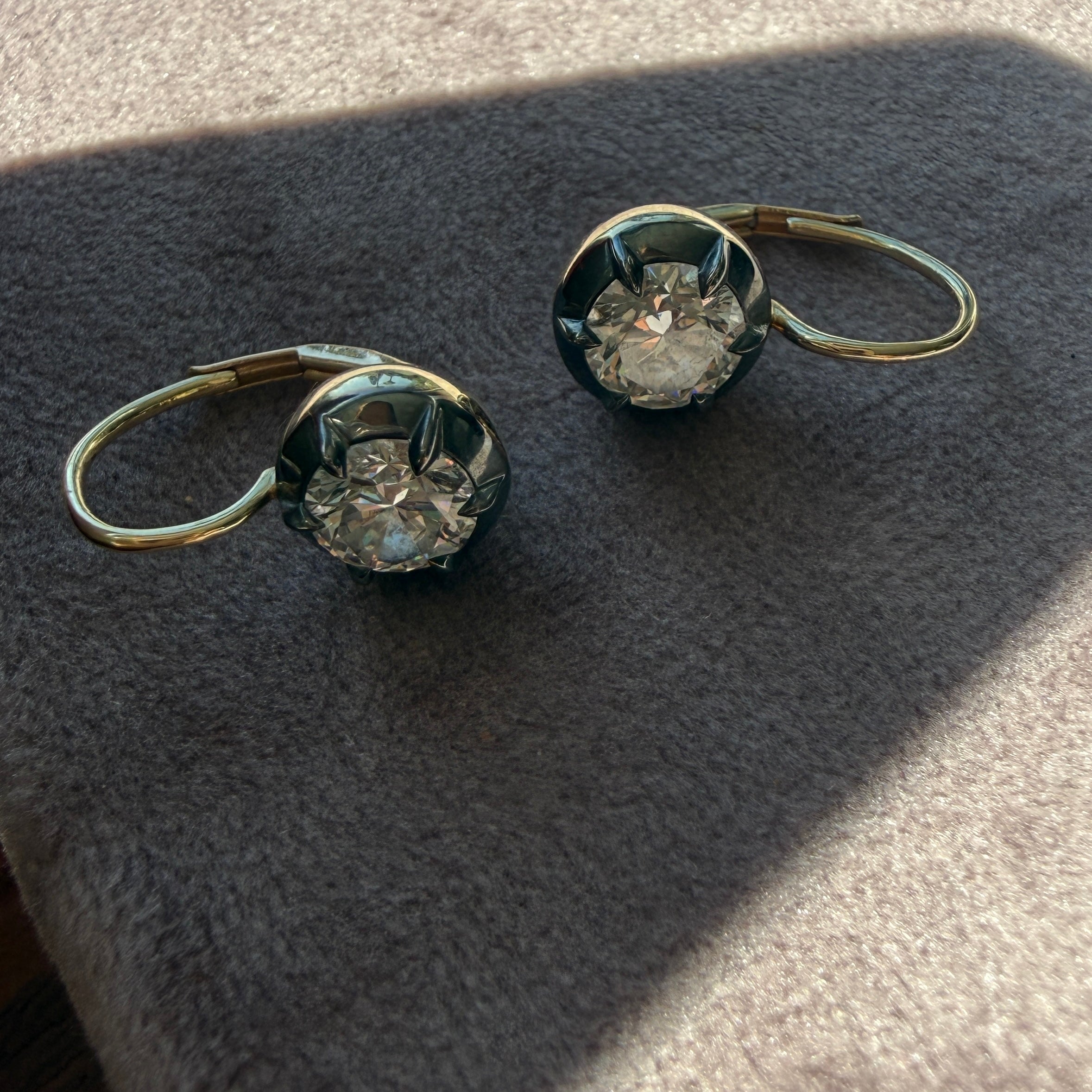 14k Yellow Gold Round Diamond Black Rhodium Wire Earrings