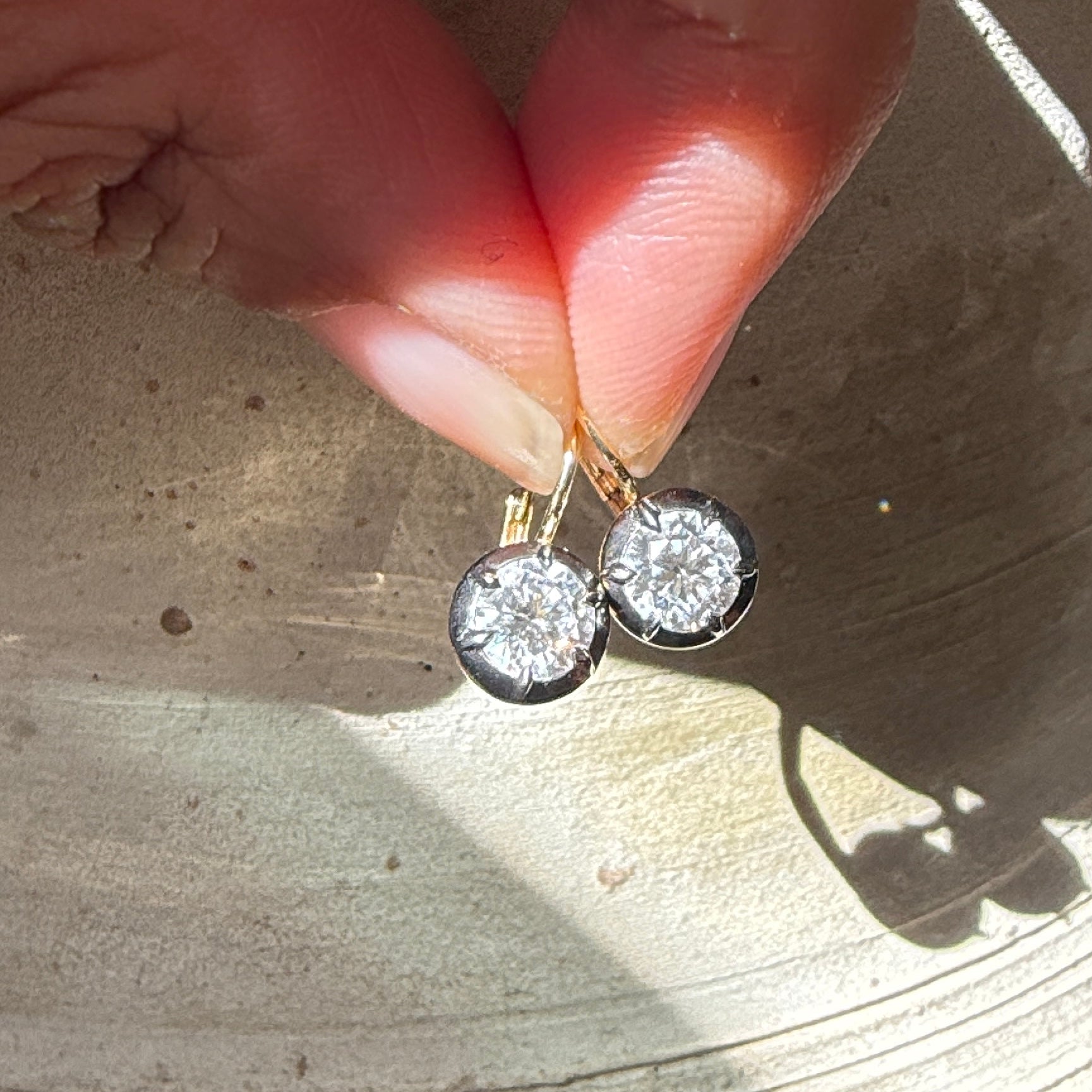 14k Yellow Gold Round Diamond Black Rhodium Wire Earrings