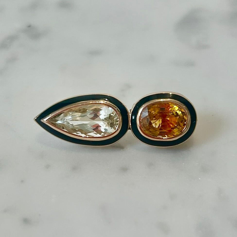 Dezso Citrine & White Sapphire Deco Earrings in 18k Rose Gold