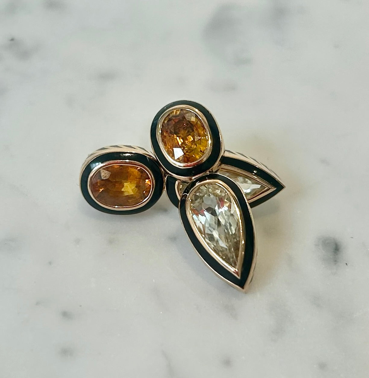Dezso Citrine & White Sapphire Deco Earrings in 18k Rose Gold