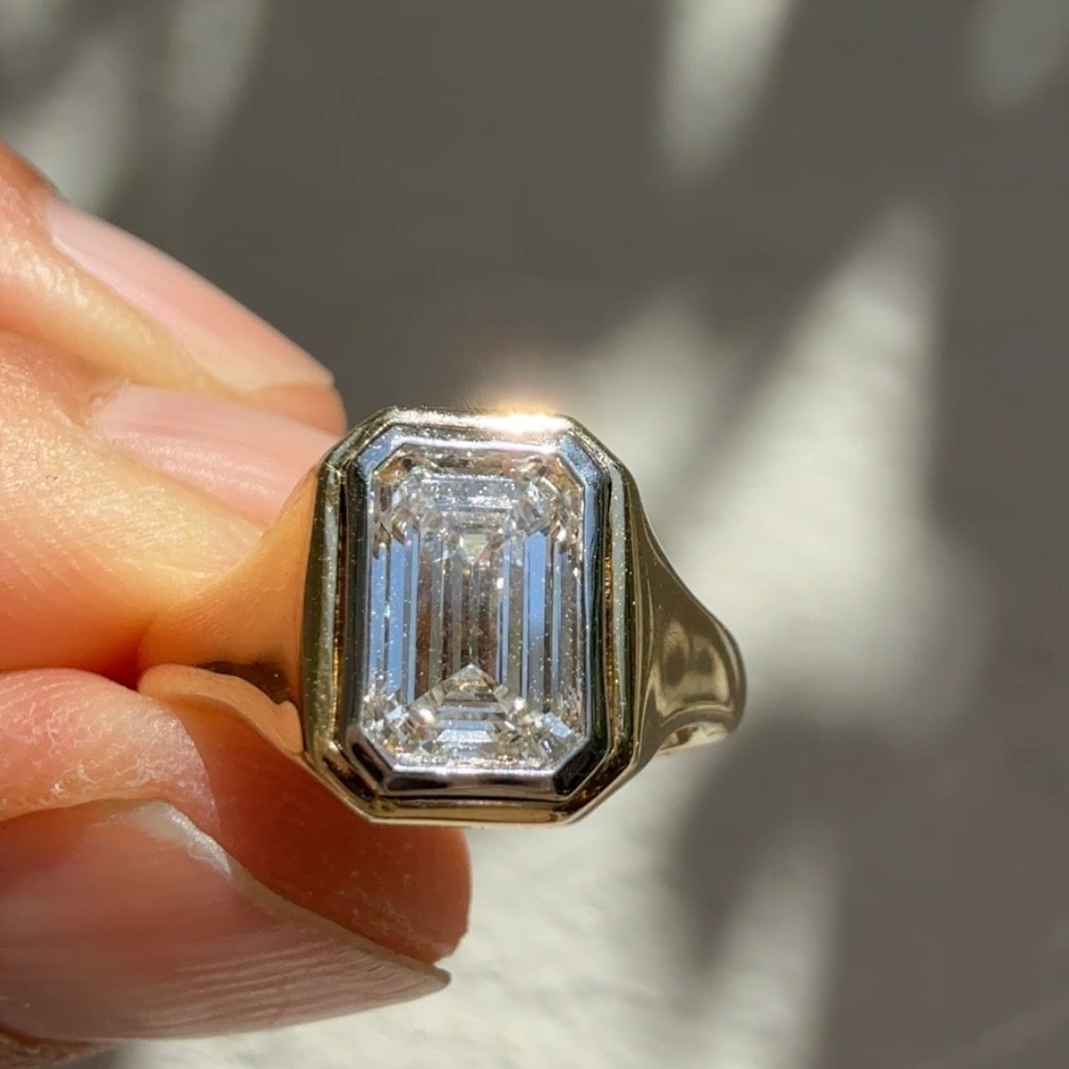 14k Yellow Gold Emerald Cut Diamond Pinkie Ring