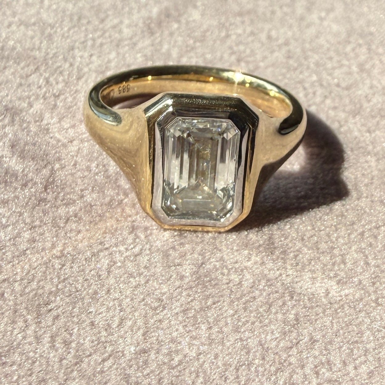 14k Yellow Gold Emerald Cut Diamond Pinkie Ring